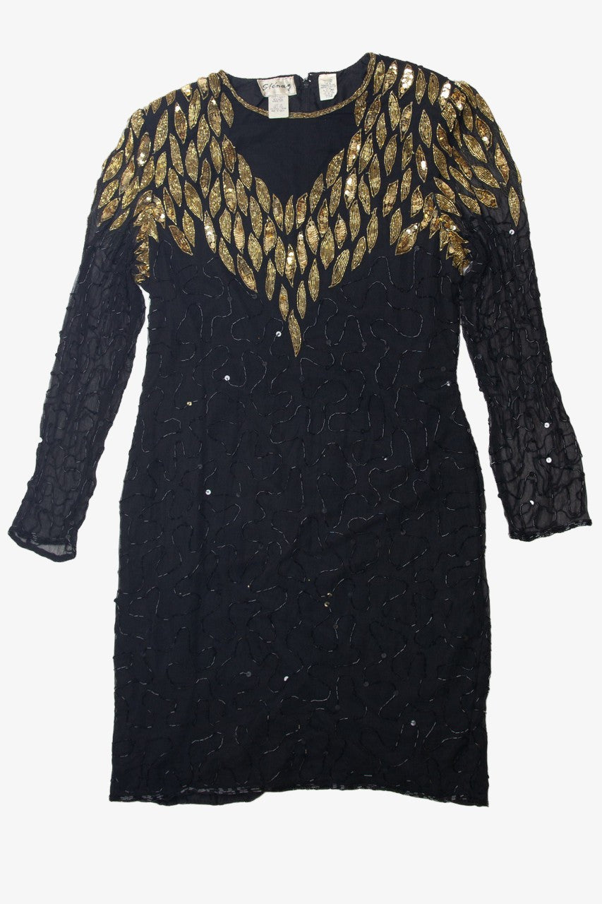 Vintage Black and Gold Sequin Stenay Dress