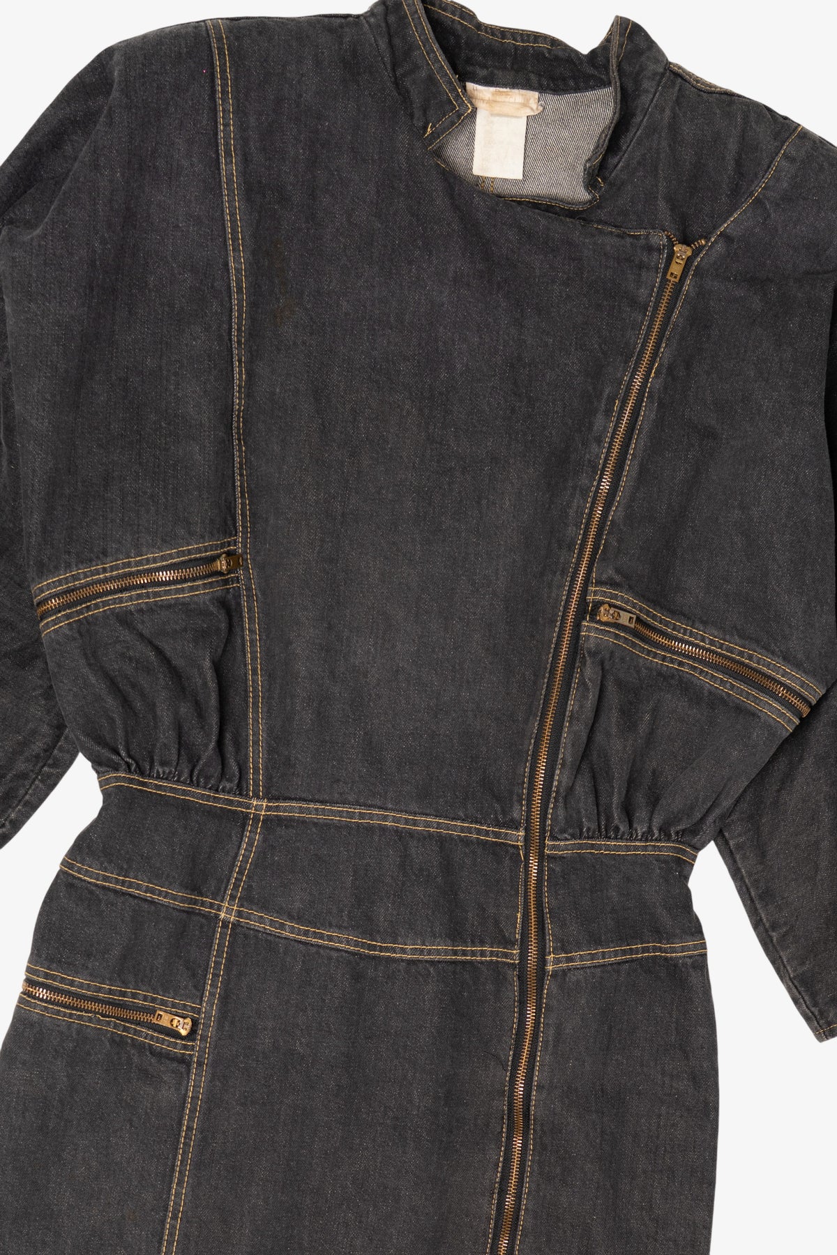 Vintage Denim Biker Zip-Up Dress (1980s)