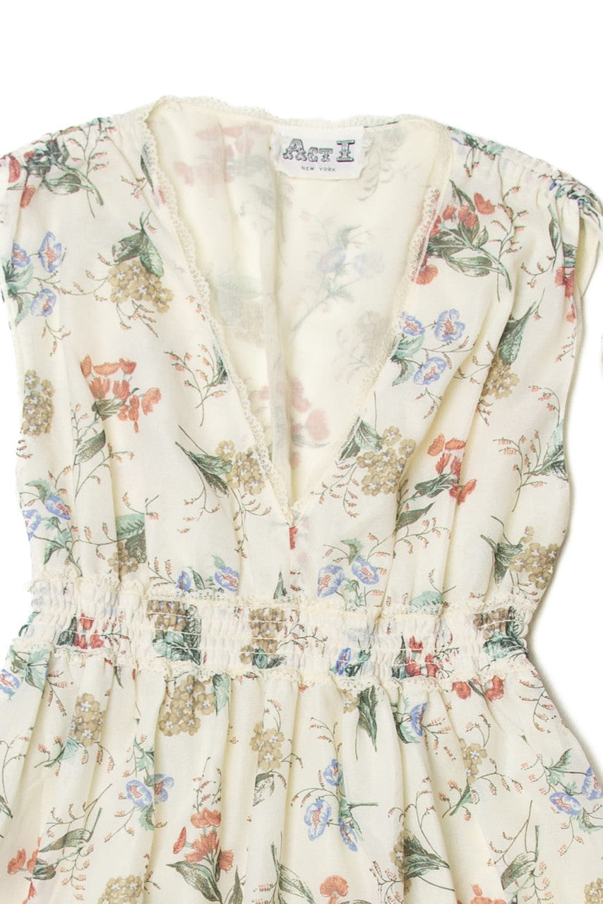 Vintage Act 1 Sleeveless Floral Pattern Dress