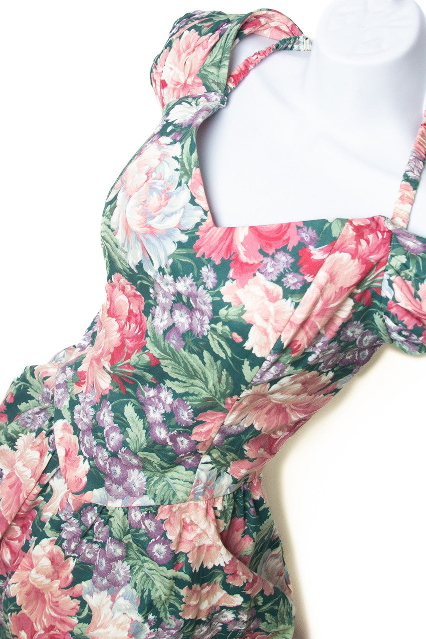 Vintage Floral Shoulder Strap Dress