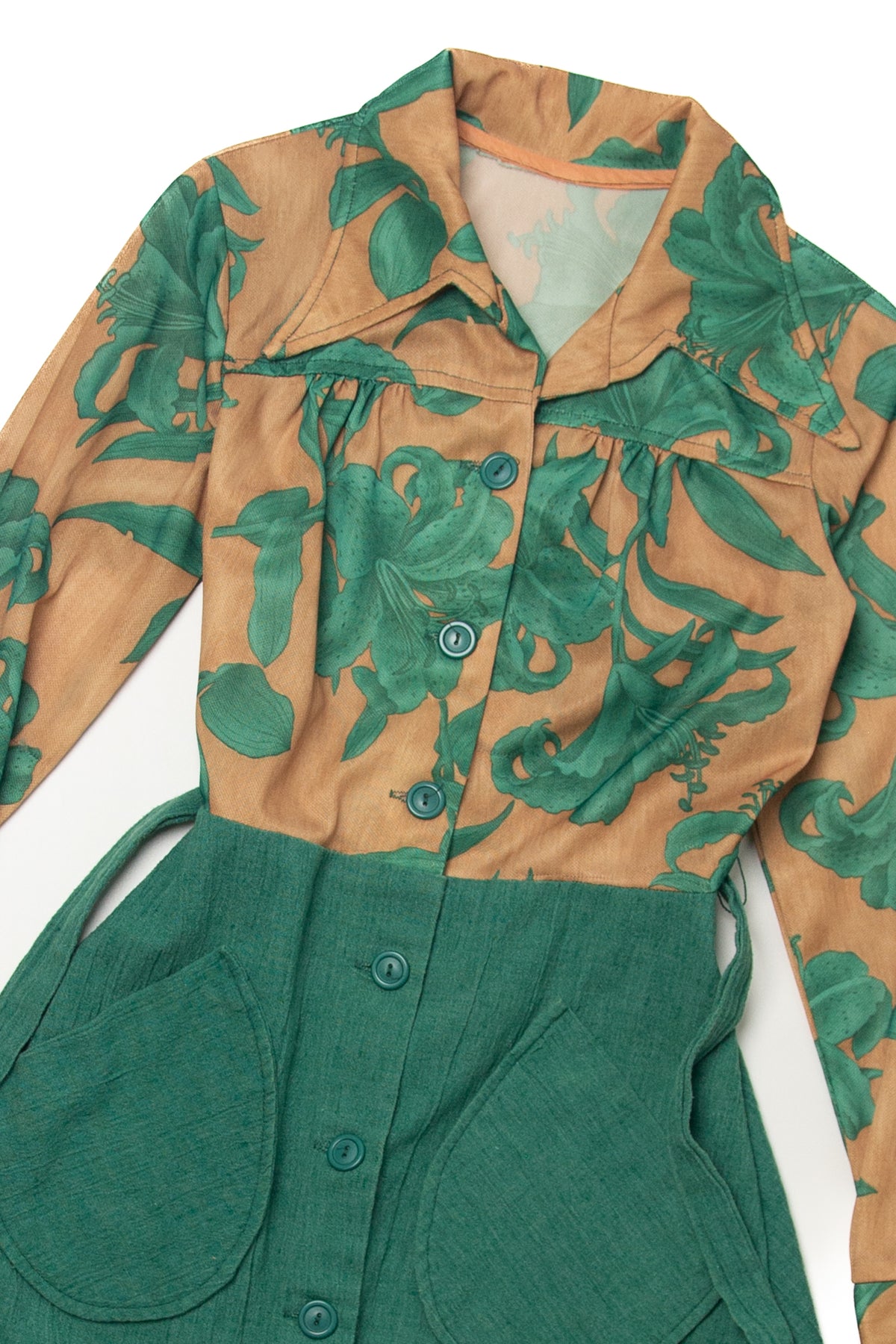 Vintage Green Flowers Shirt Dress