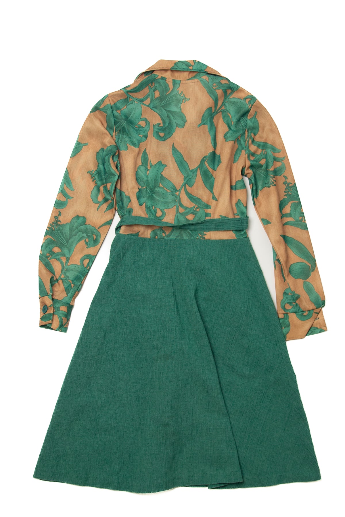 Vintage Green Flowers Shirt Dress