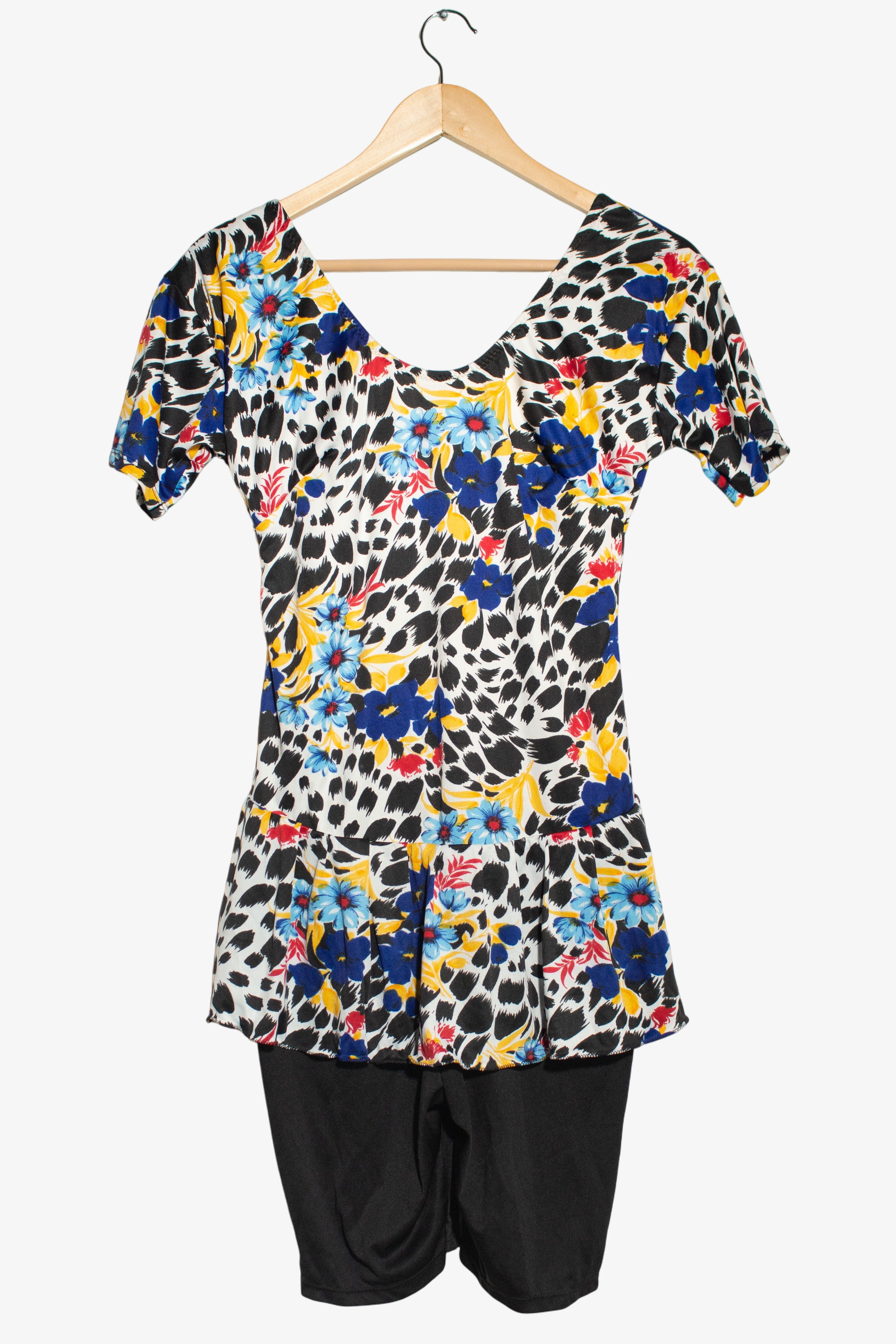 Vintage Multicolor Leopard Print Swim Dress (1980s)