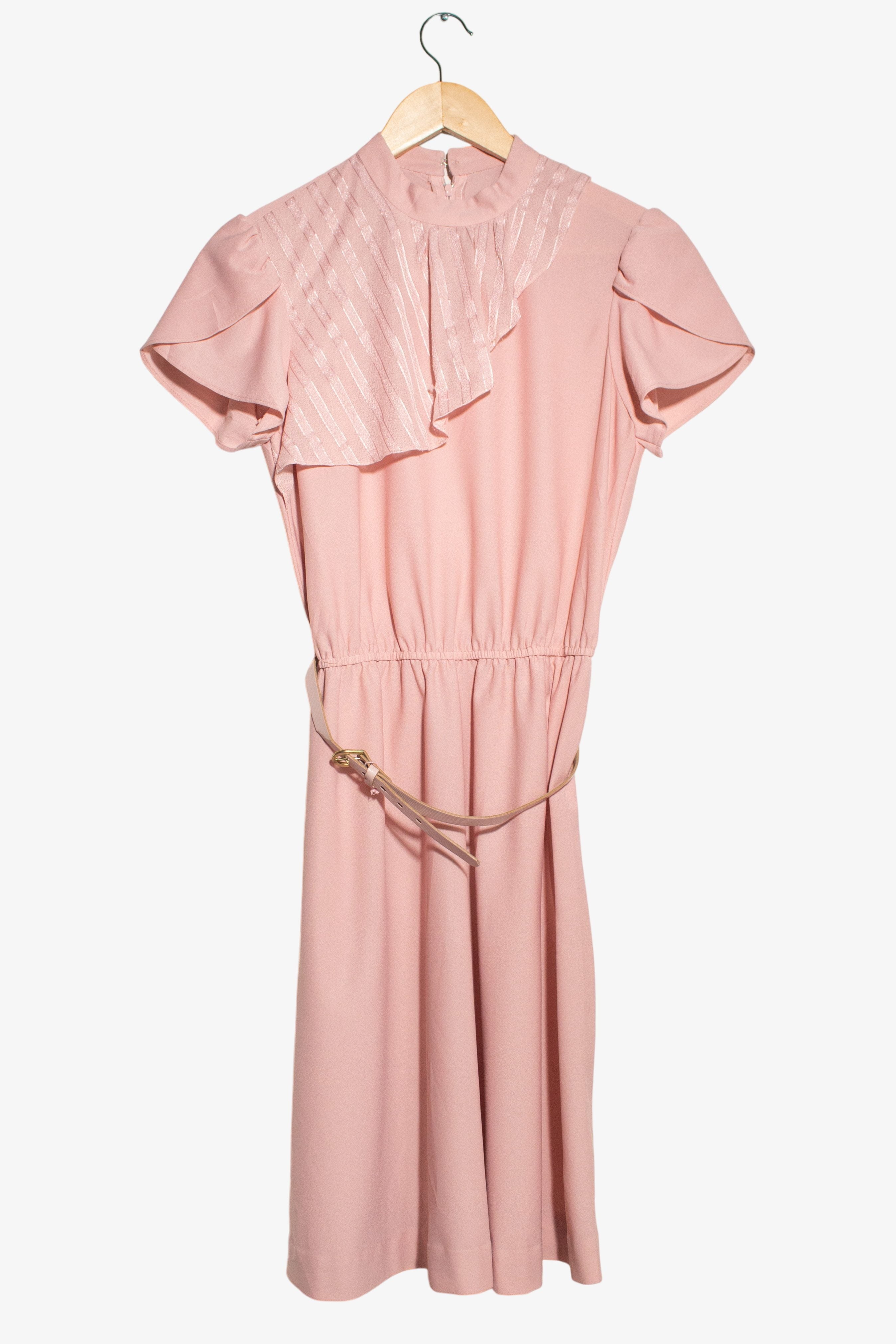 Vintage Pink Ruffle Dress (1970s)
