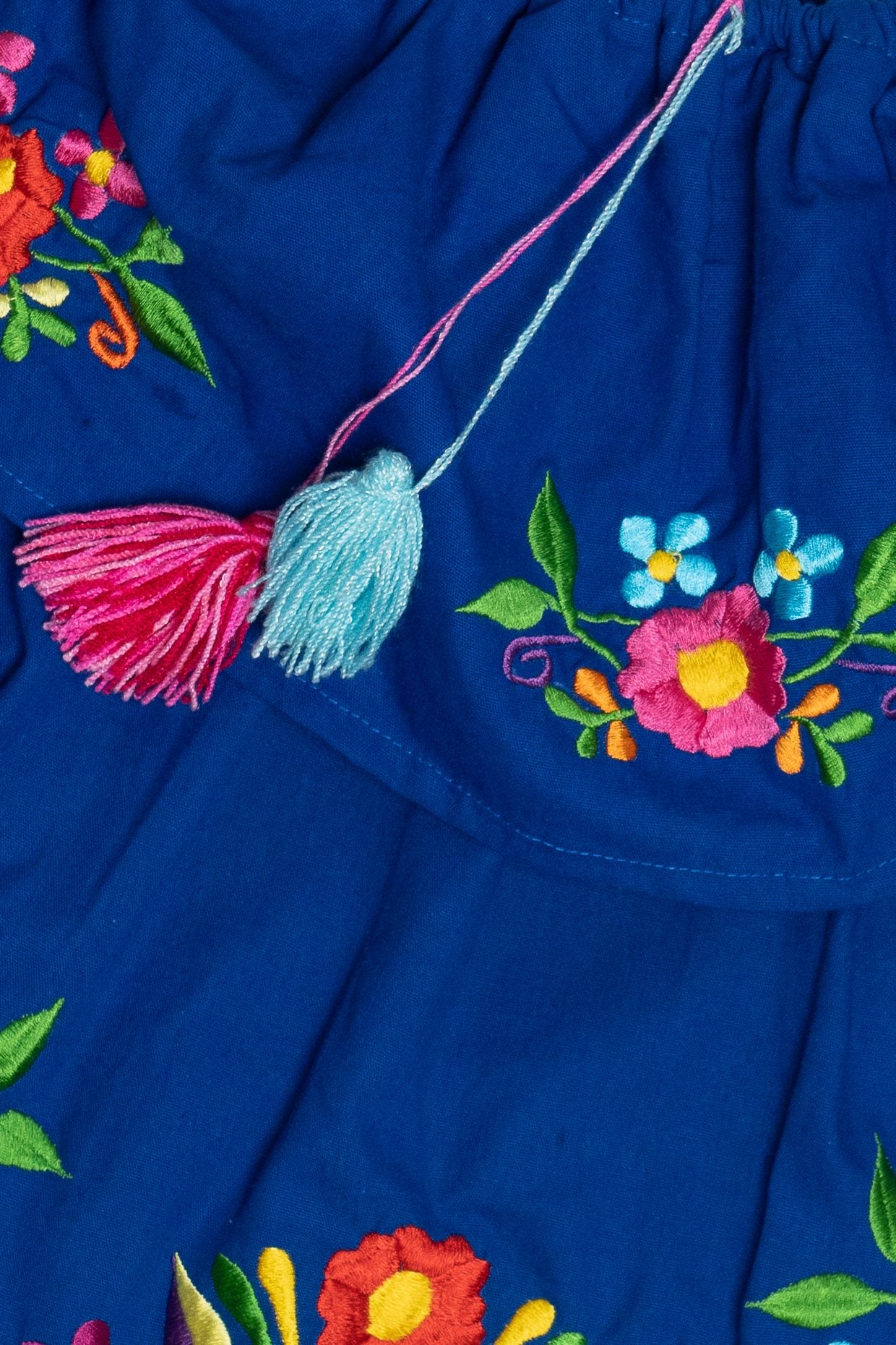 Vintage Blue Hand Embroidered Off The Shoulder Huipil Dress (1990s)