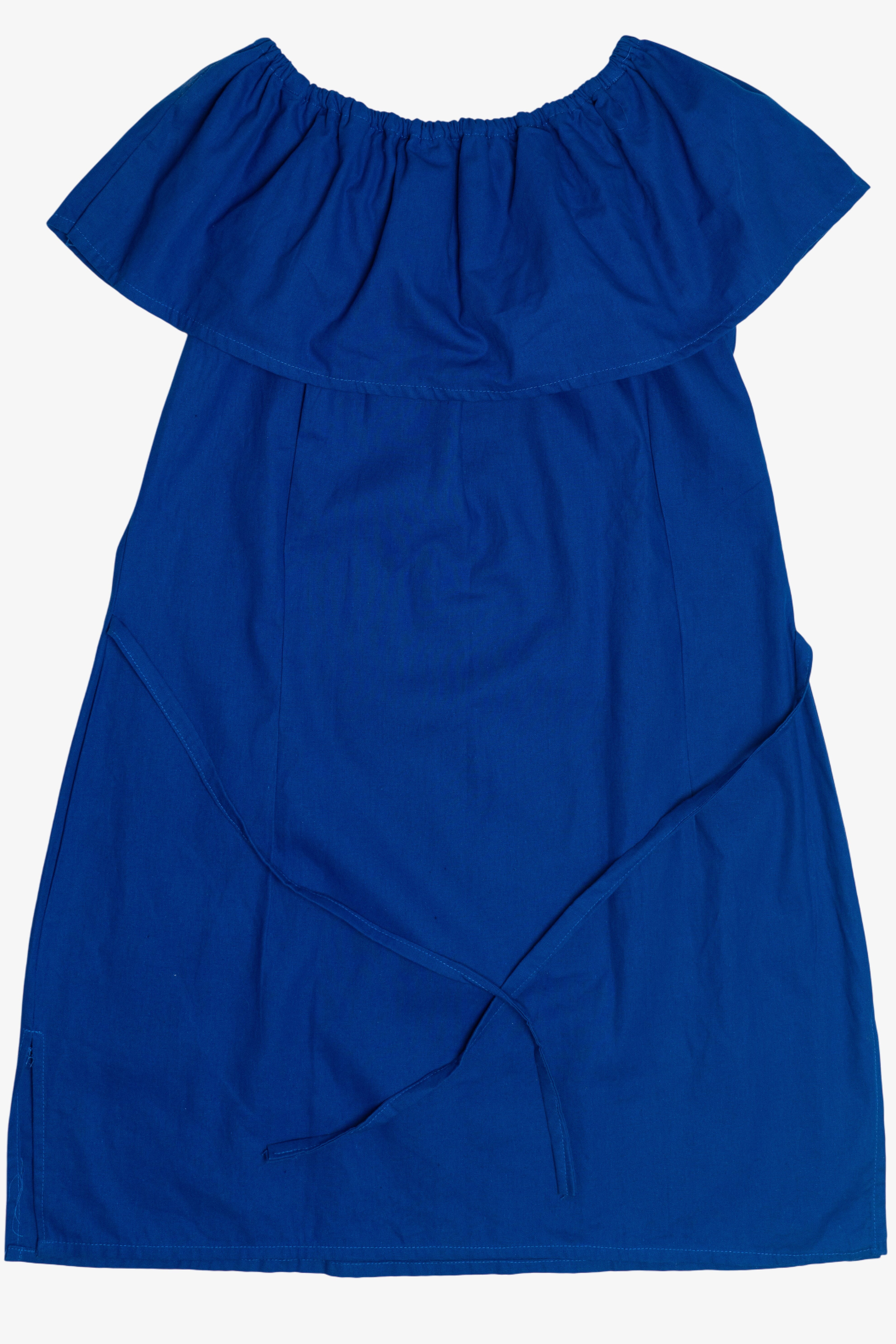 Vintage Blue Hand Embroidered Off The Shoulder Huipil Dress (1990s)