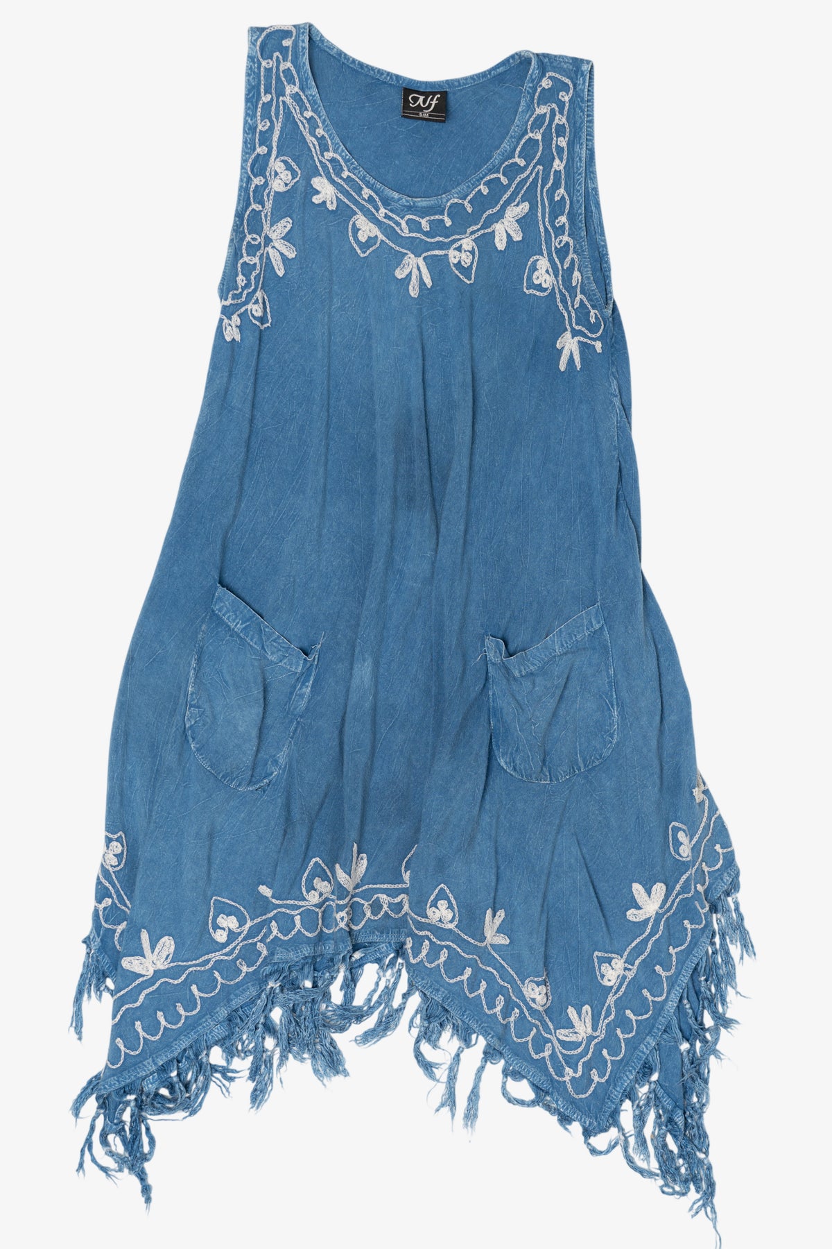 Vintage Embroidered Blue Sleeveless Boho Style Dress (2000s)
