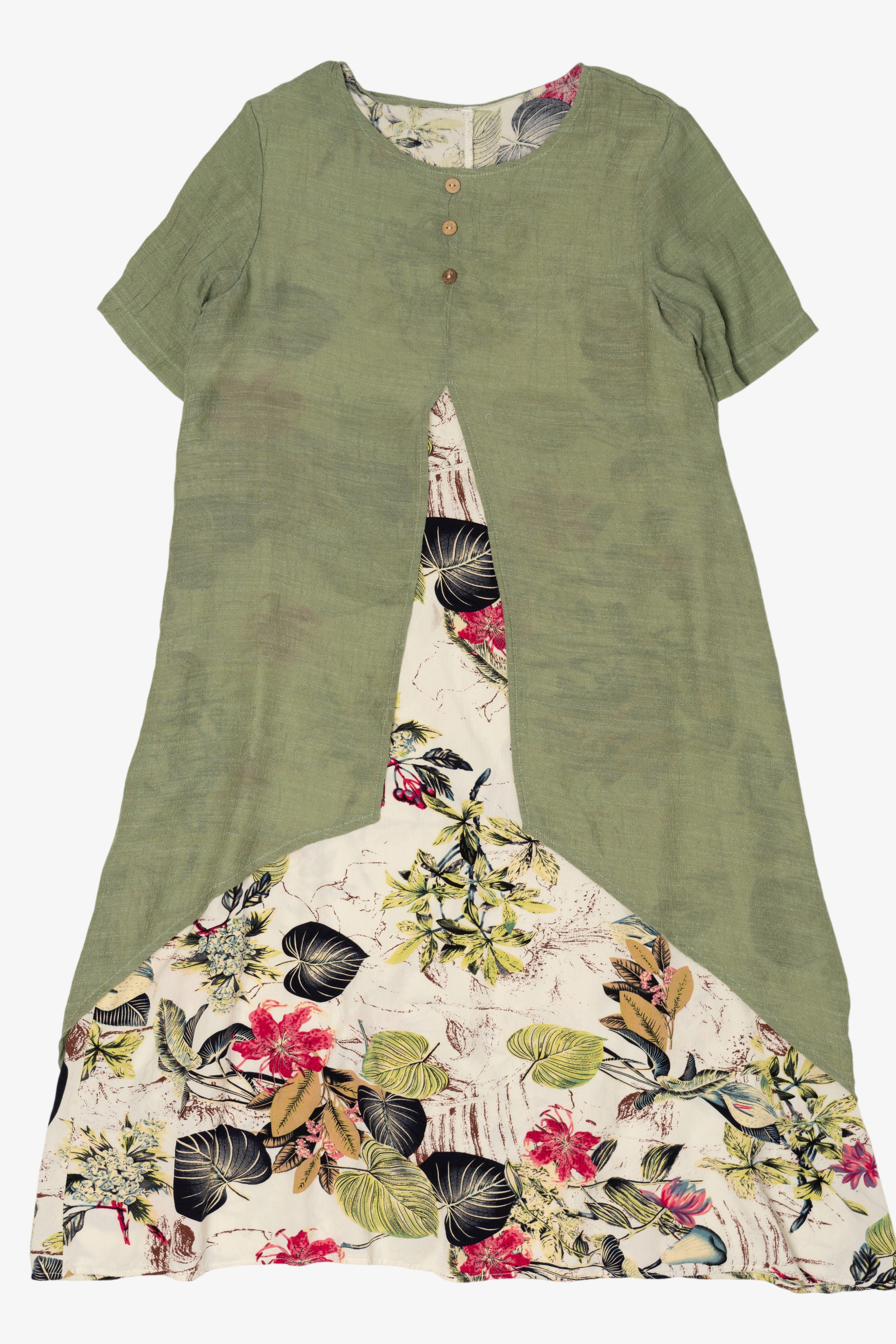 Vintage White Floral And Green Cardigan Dress (1990s)