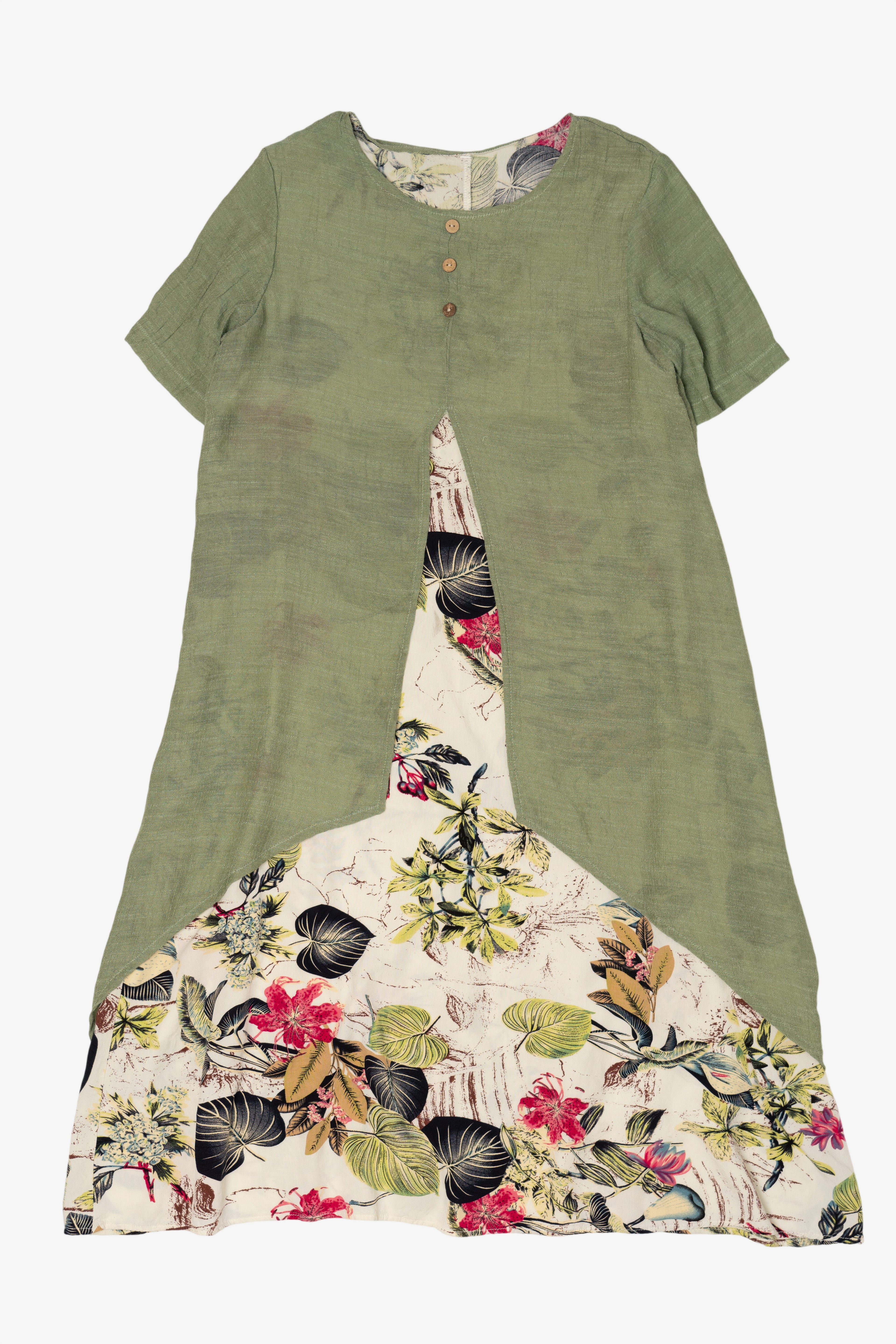 Vintage White Floral And Green Cardigan Dress (1990s)