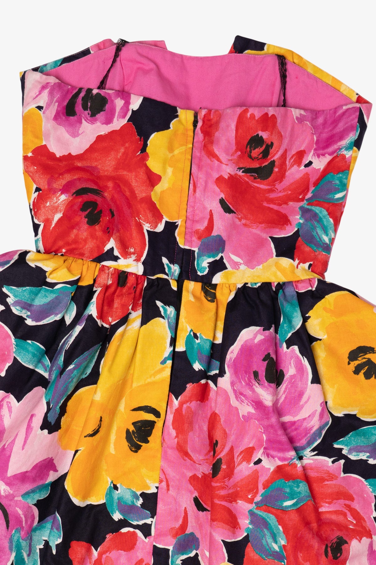Vintage Hot Pink Floral Darcy ILGWU Union Made Cocktail Party Dress (1980s)
