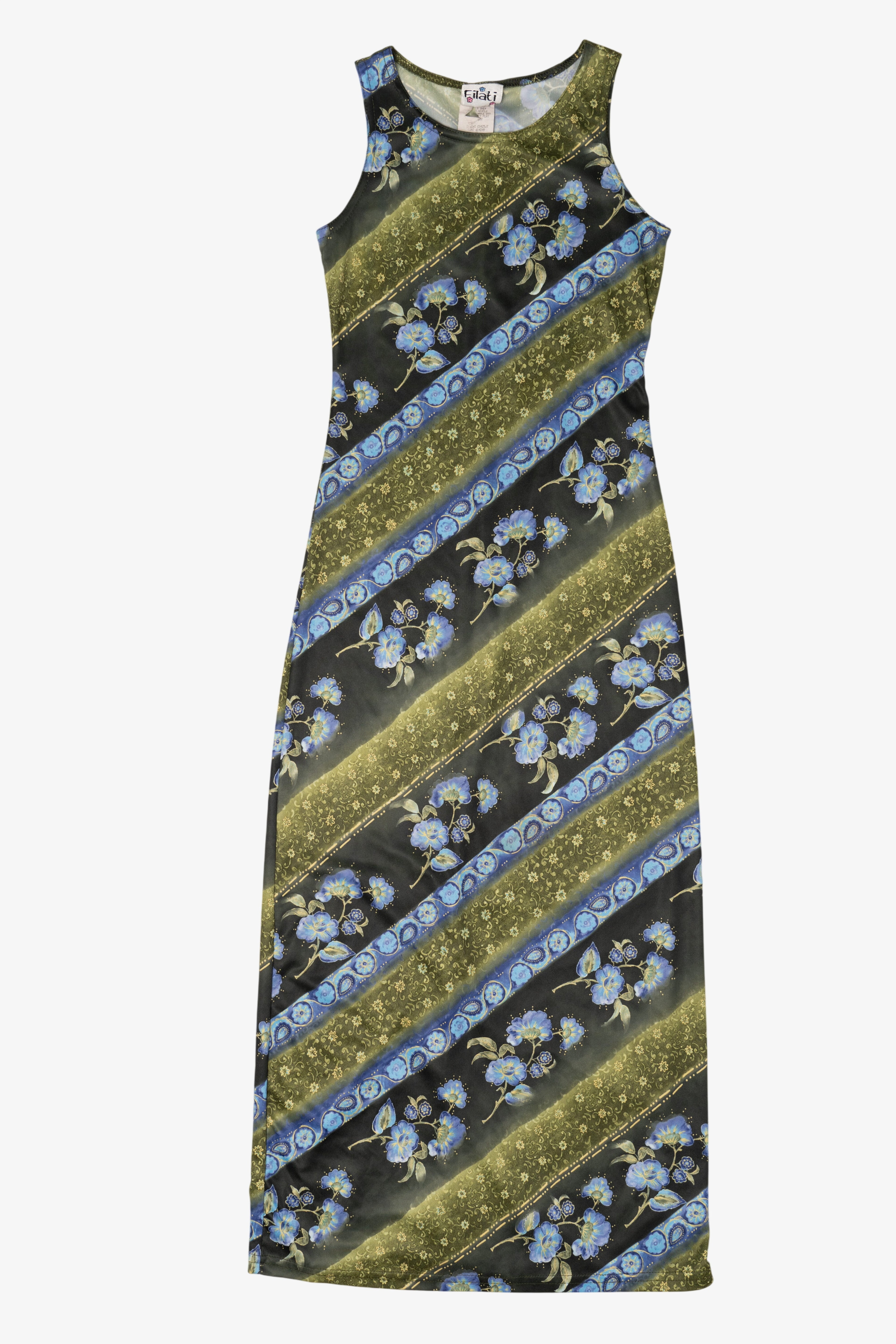 Vintage Green And Blue Filati Floral Maxi Dress (1990s)