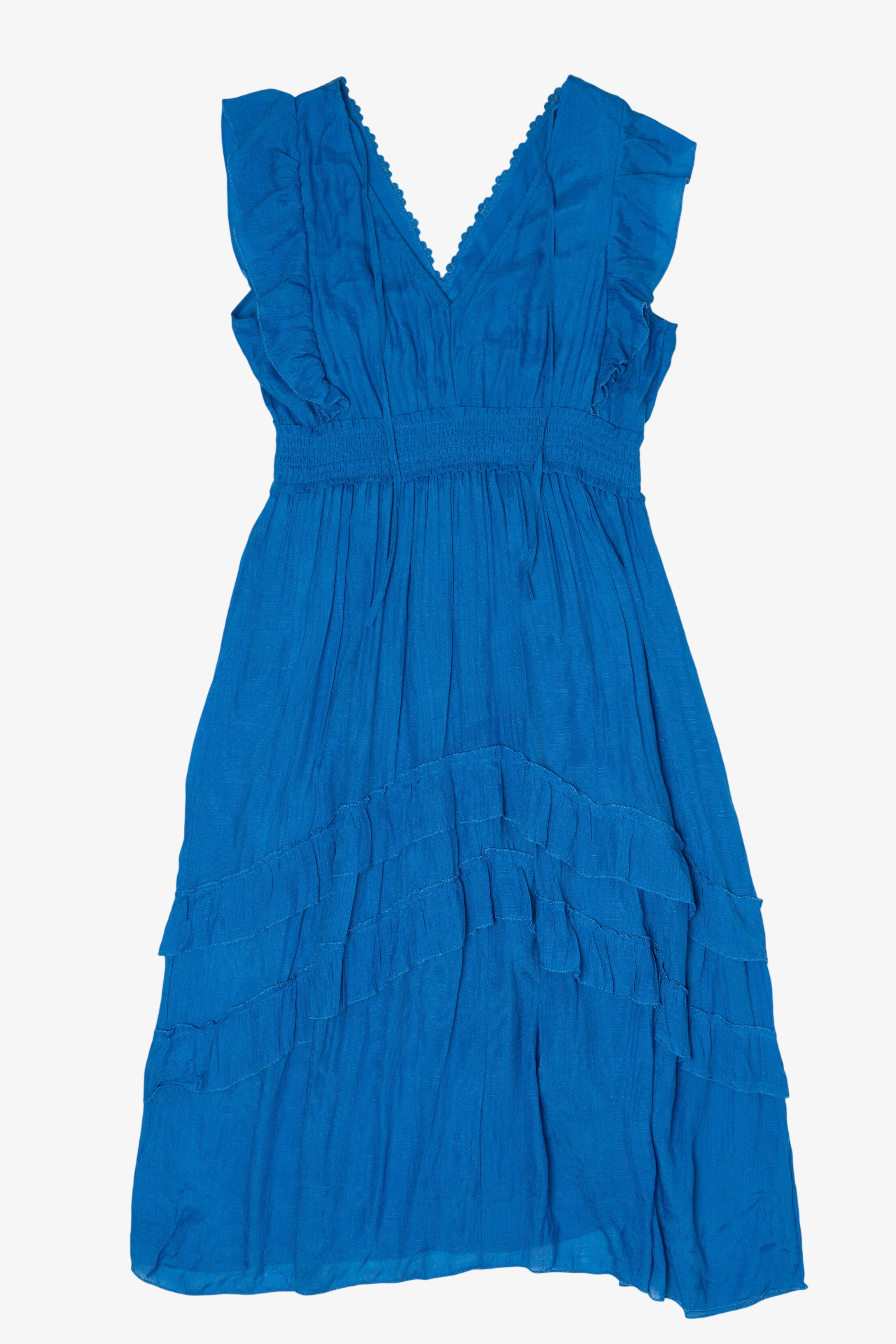 Vintage Blue Kings Road Ruffle Lace Maxi Dress (1990s)