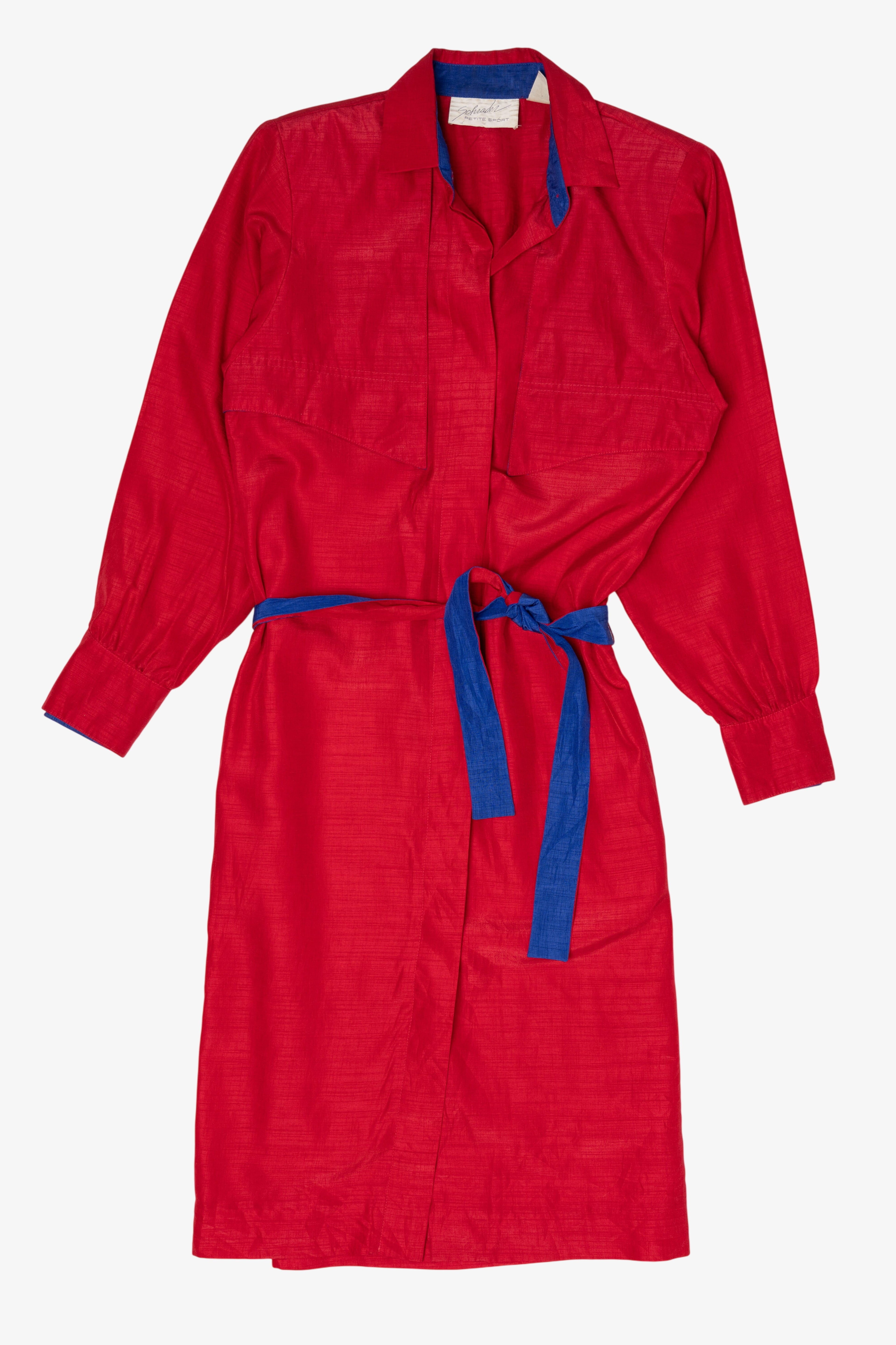 Vintage Red Schrader Contrast Blue Belt Shirt Dress (1980s)