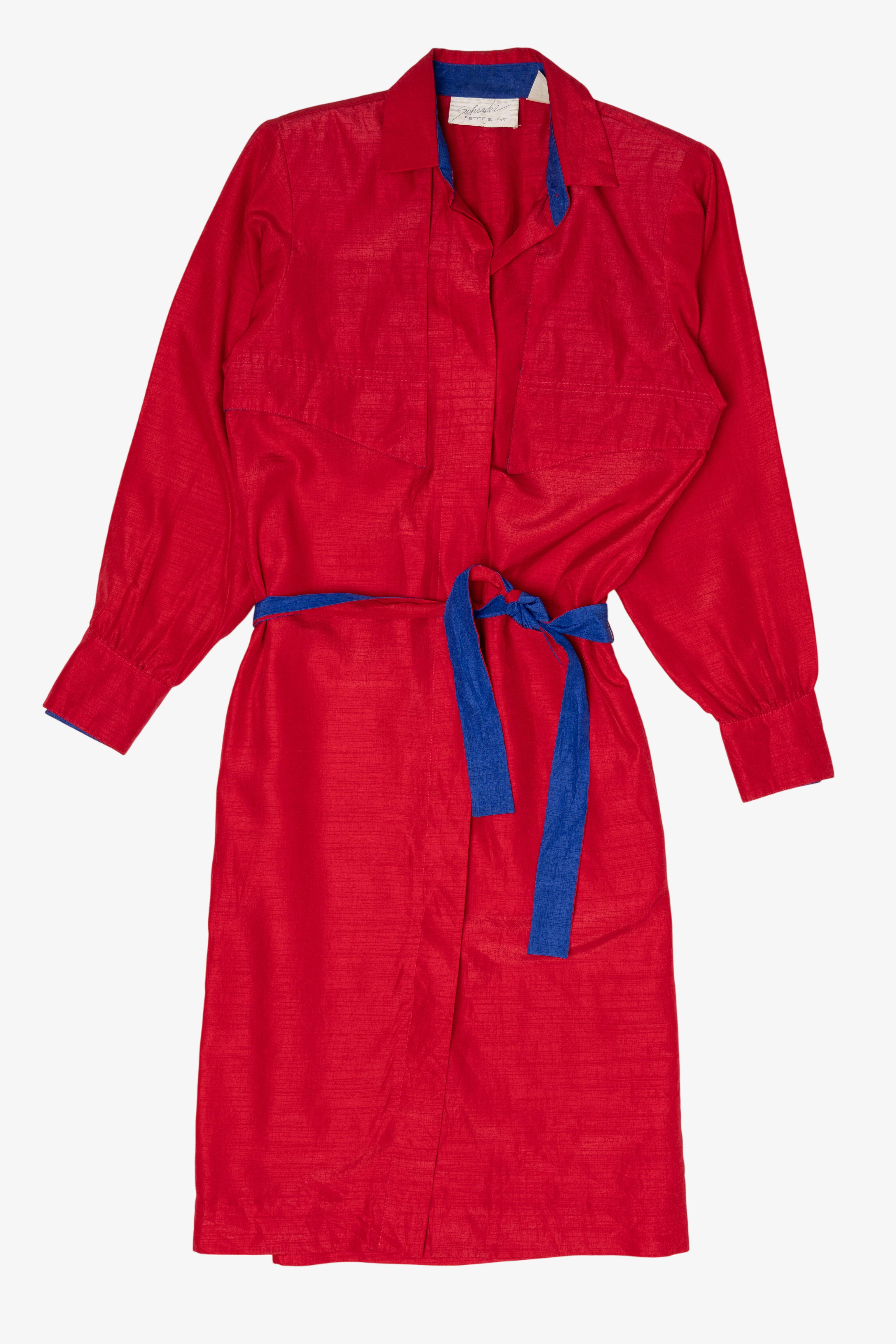 Vintage Red Schrader Contrast Blue Belt Shirt Dress (1980s)