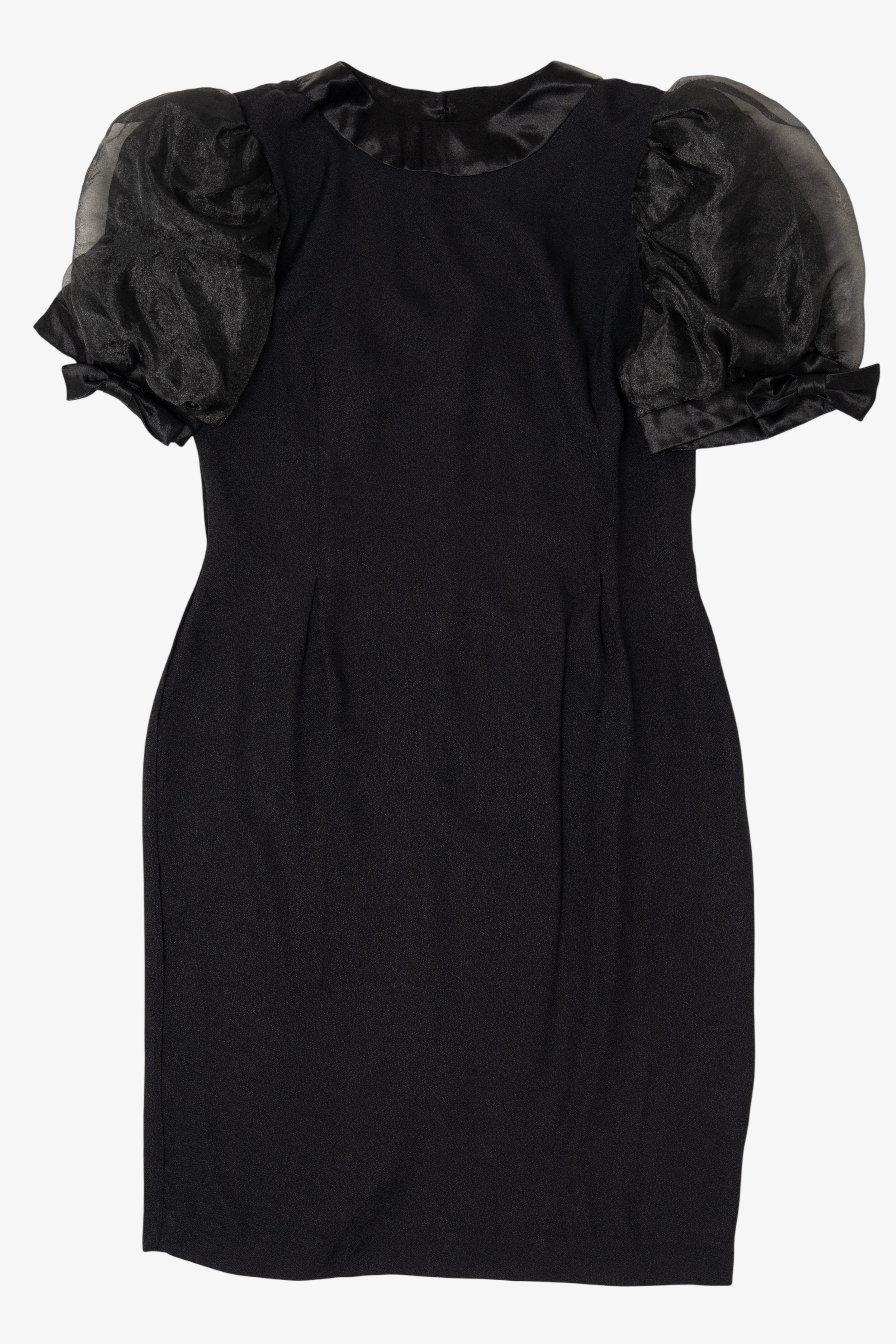 Vintage Union Made Black Michael Marcello Puff Sleeve Cocktail Dress (1980s)