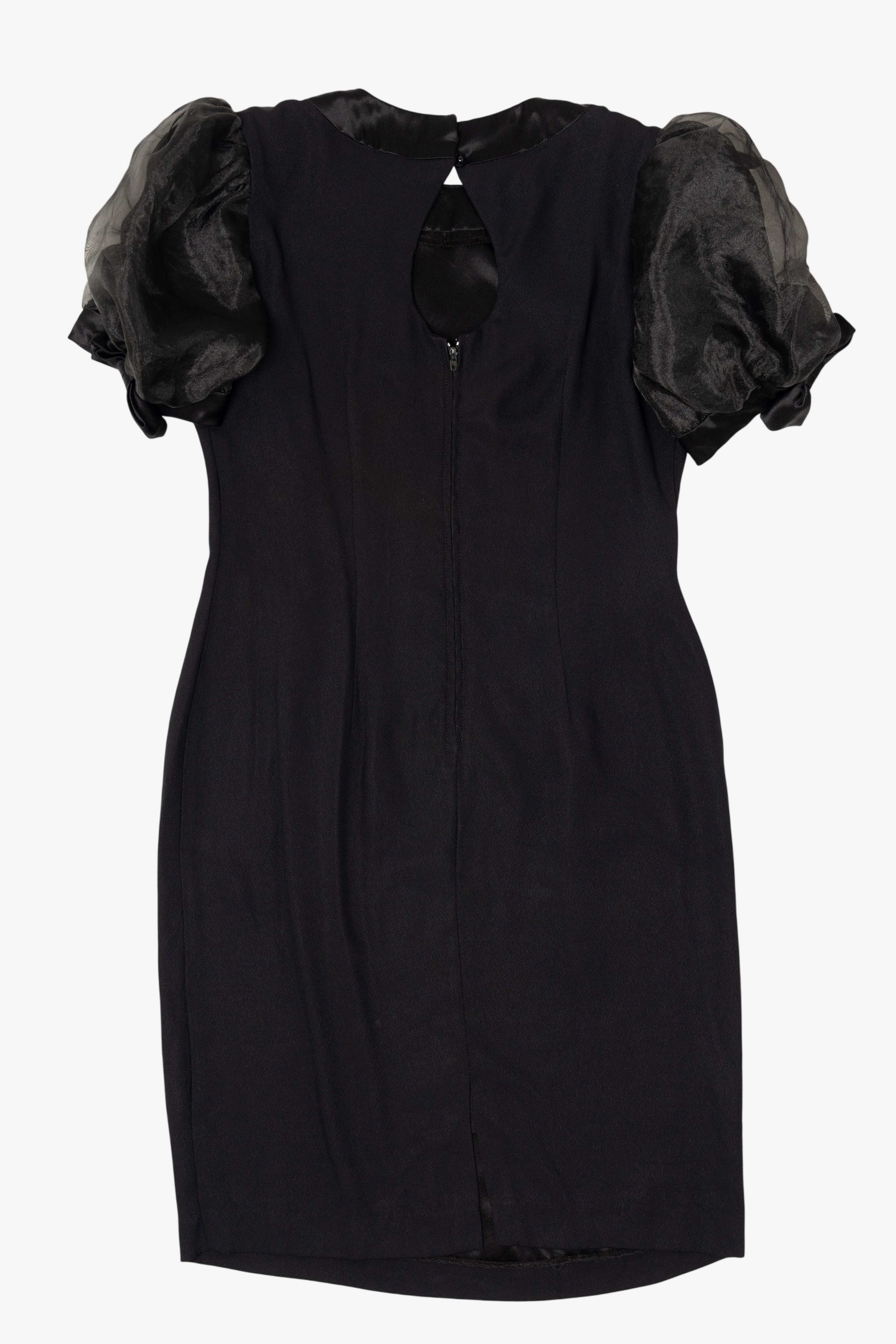Vintage Union Made Black Michael Marcello Puff Sleeve Cocktail Dress (1980s)