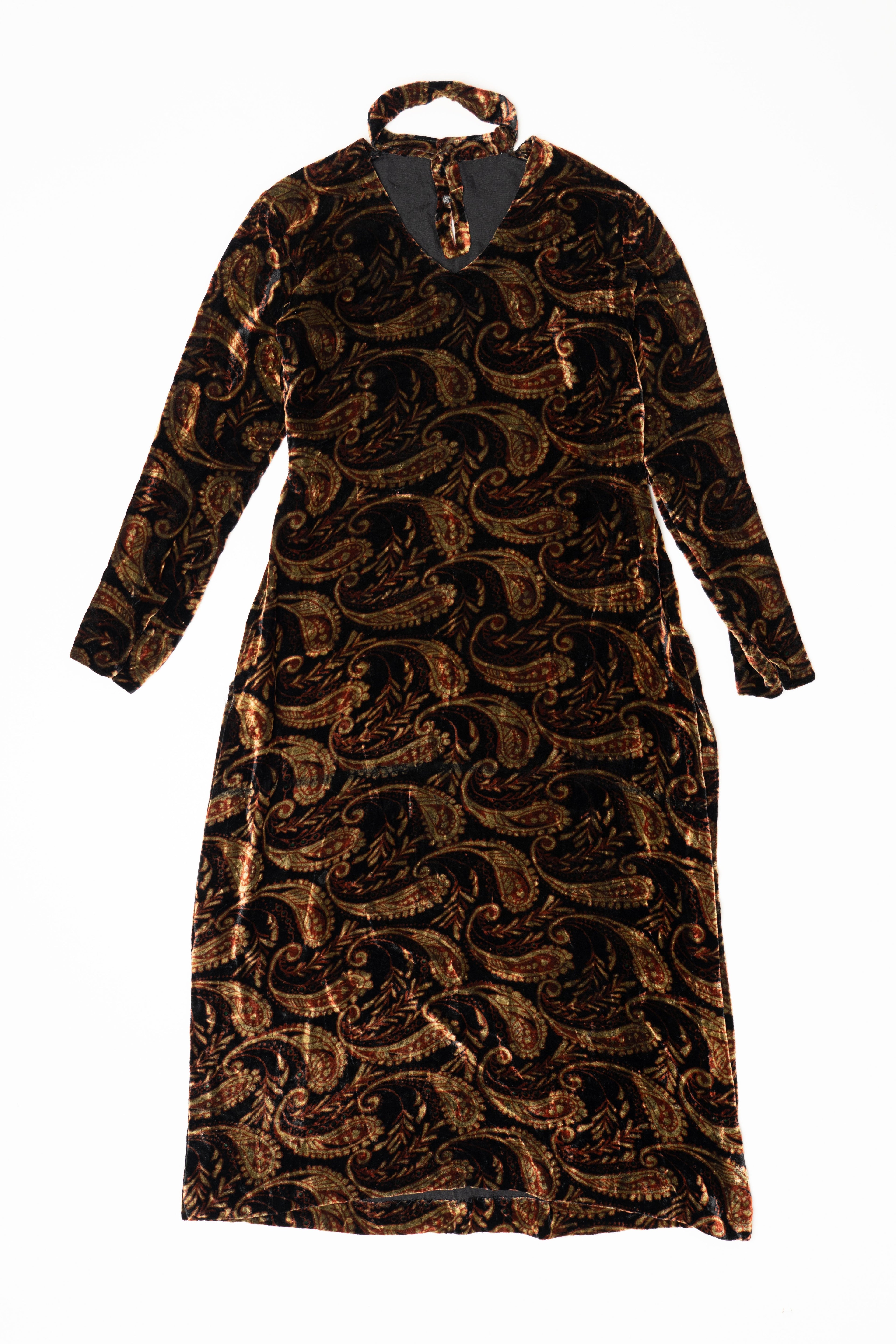 Vintage Brown Paisley Maxi Dress With Choker (1990s)