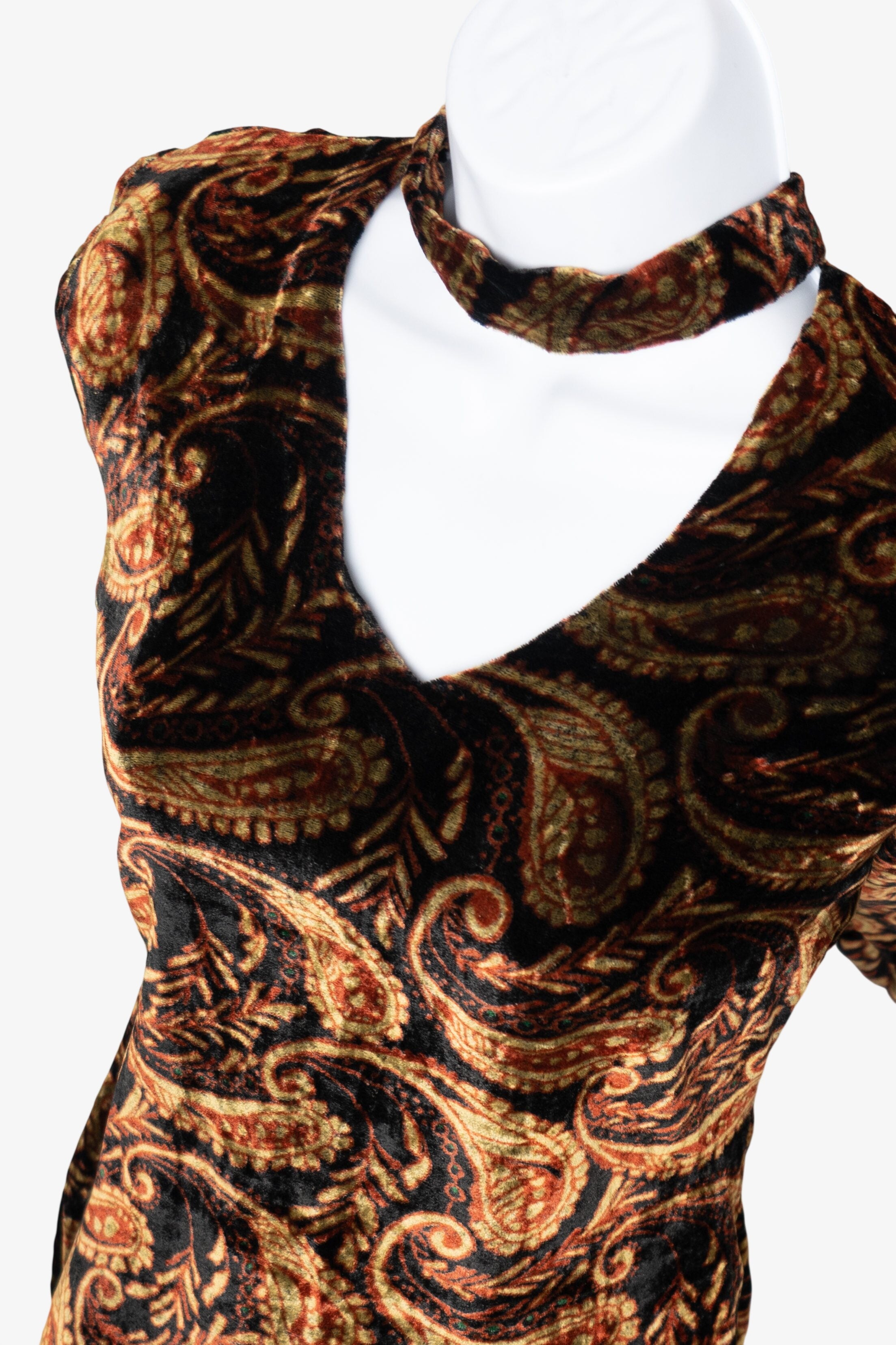 Vintage Brown Paisley Maxi Dress With Choker (1990s)