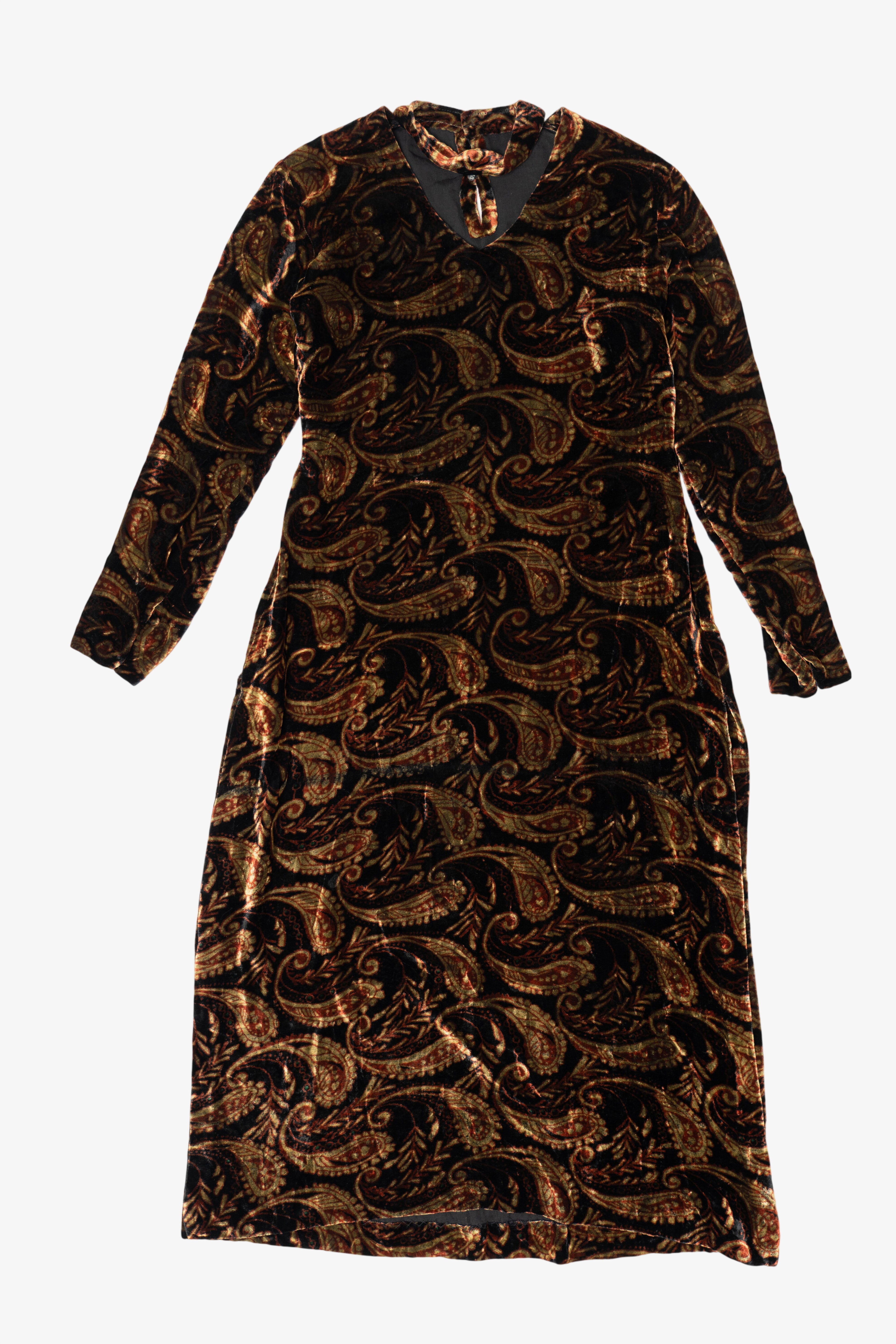 Vintage Brown Paisley Maxi Dress With Choker (1990s)