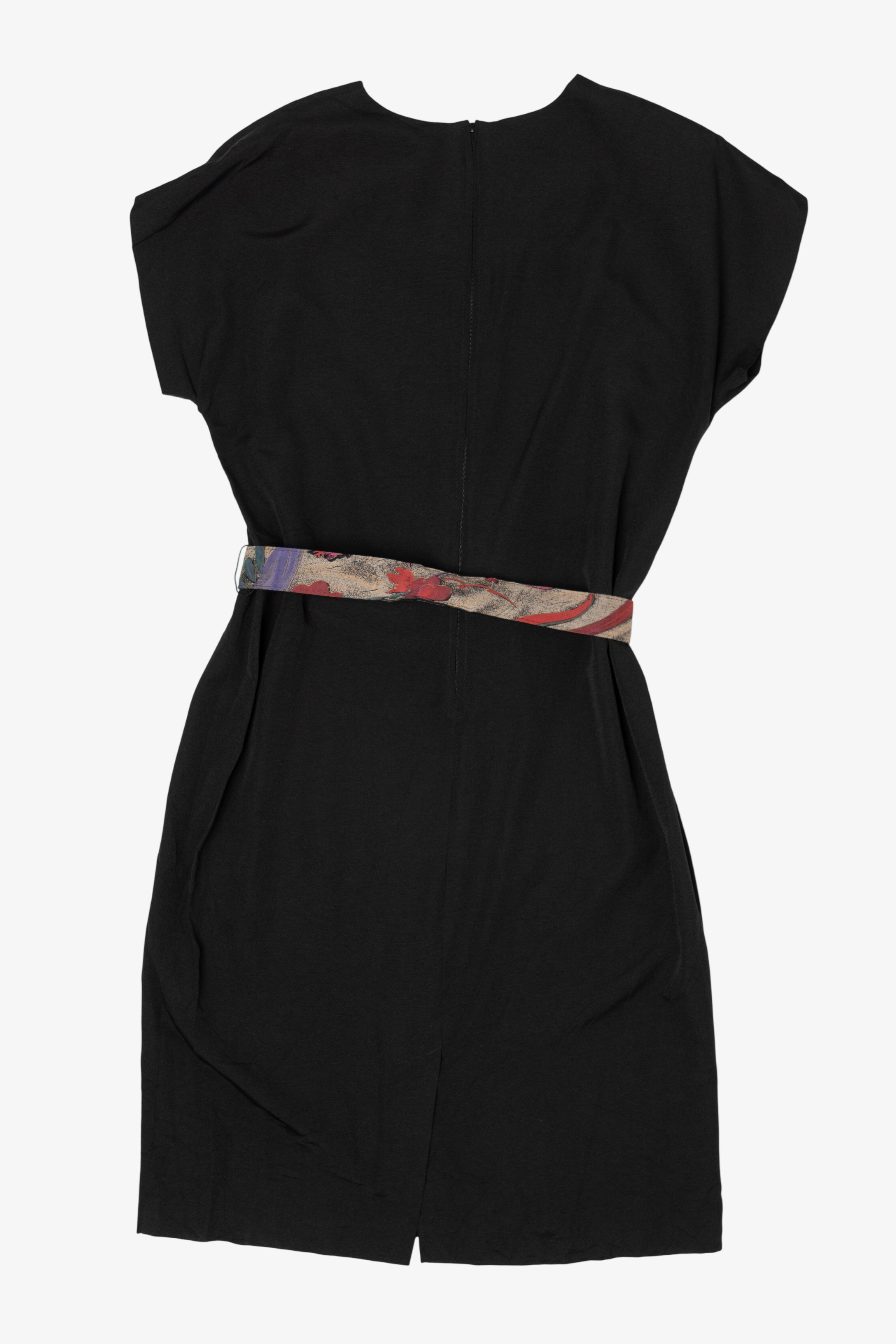 Vintage Black Peri Petites Belt Midi Dress (1980s)