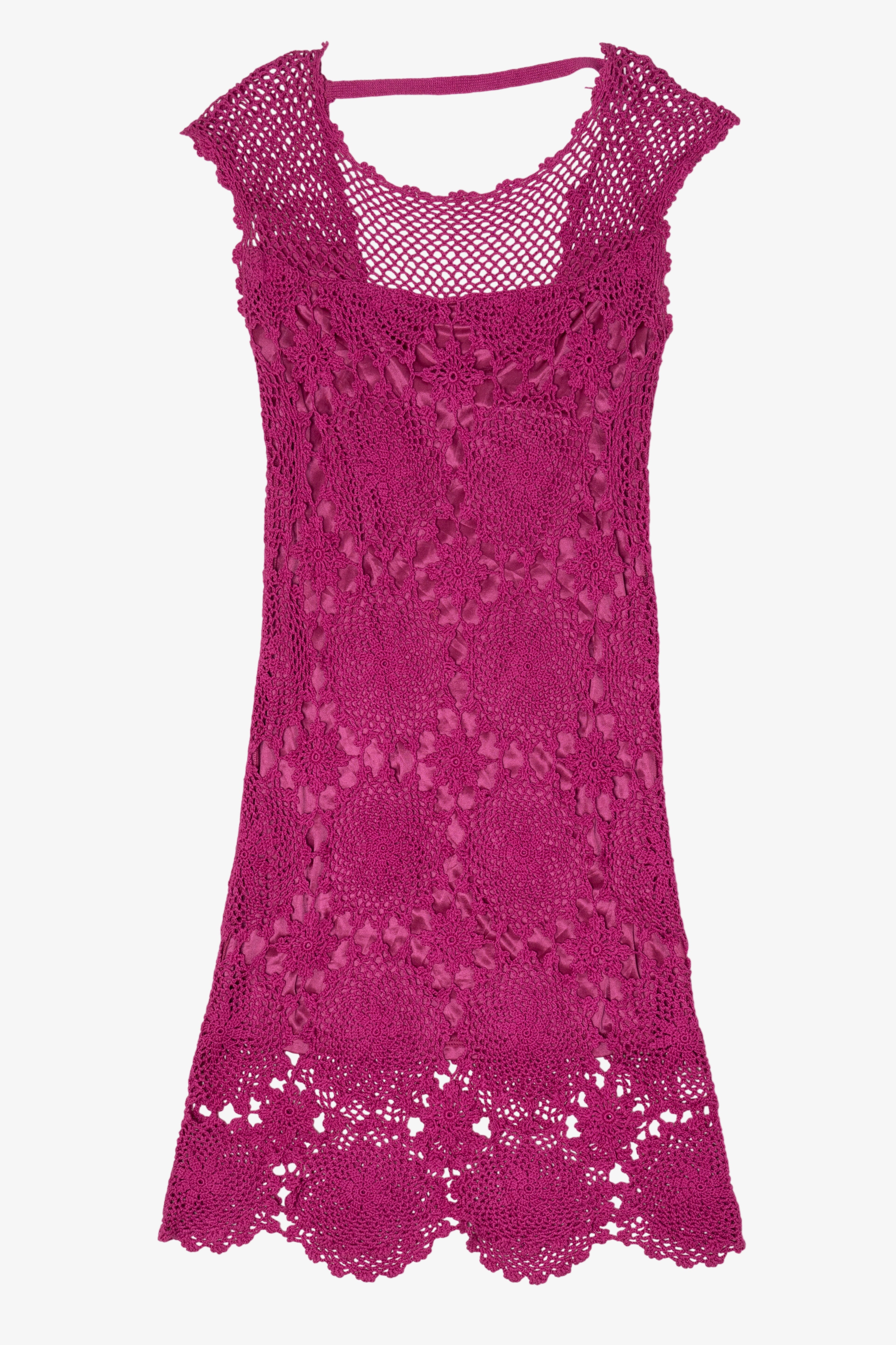 Vintage Pink Trina Turk Crochet Lace Dress (2000s)