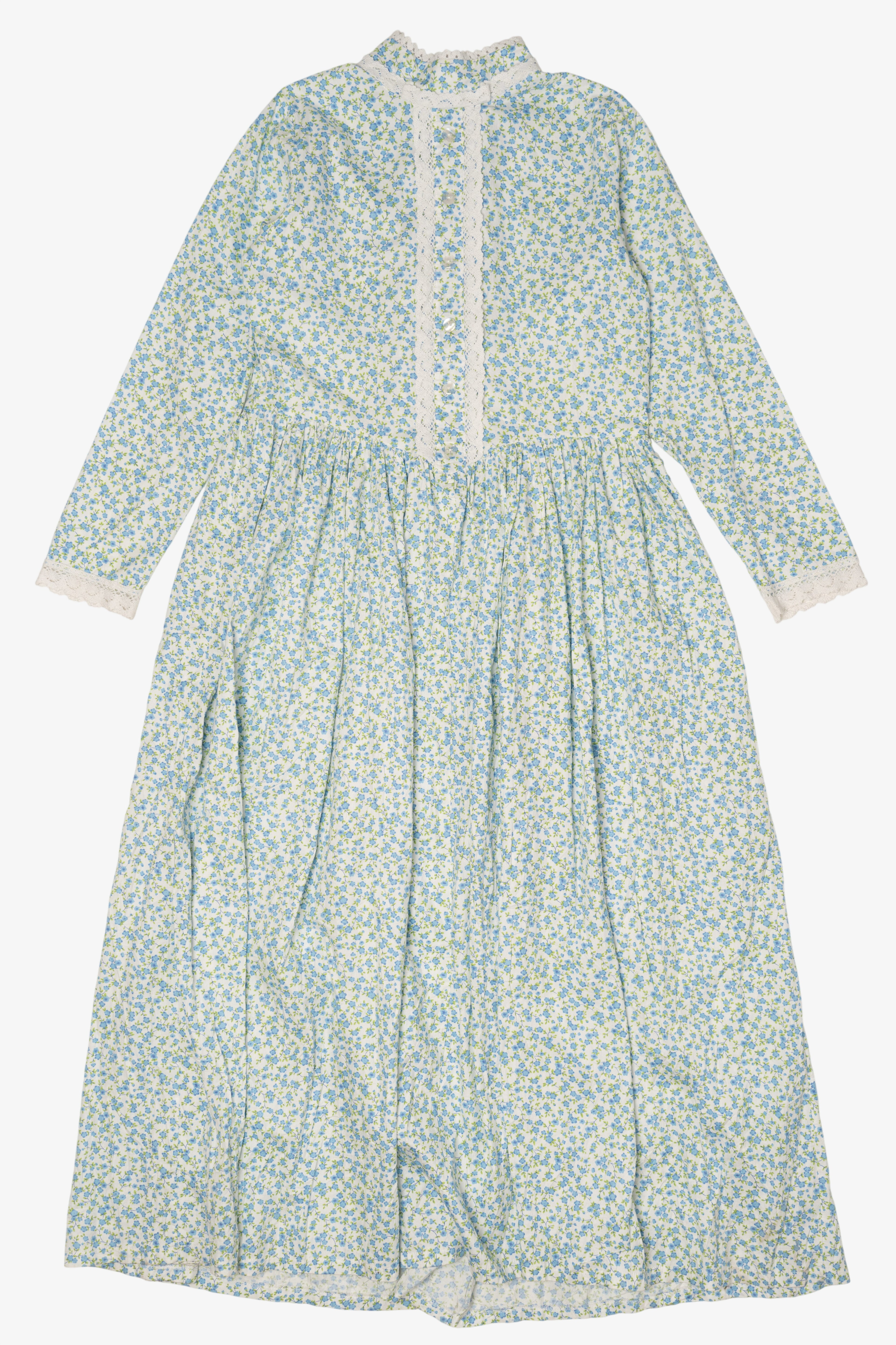 Vintage Light Blue Floral Lace Pioneer Dress (1980s)
