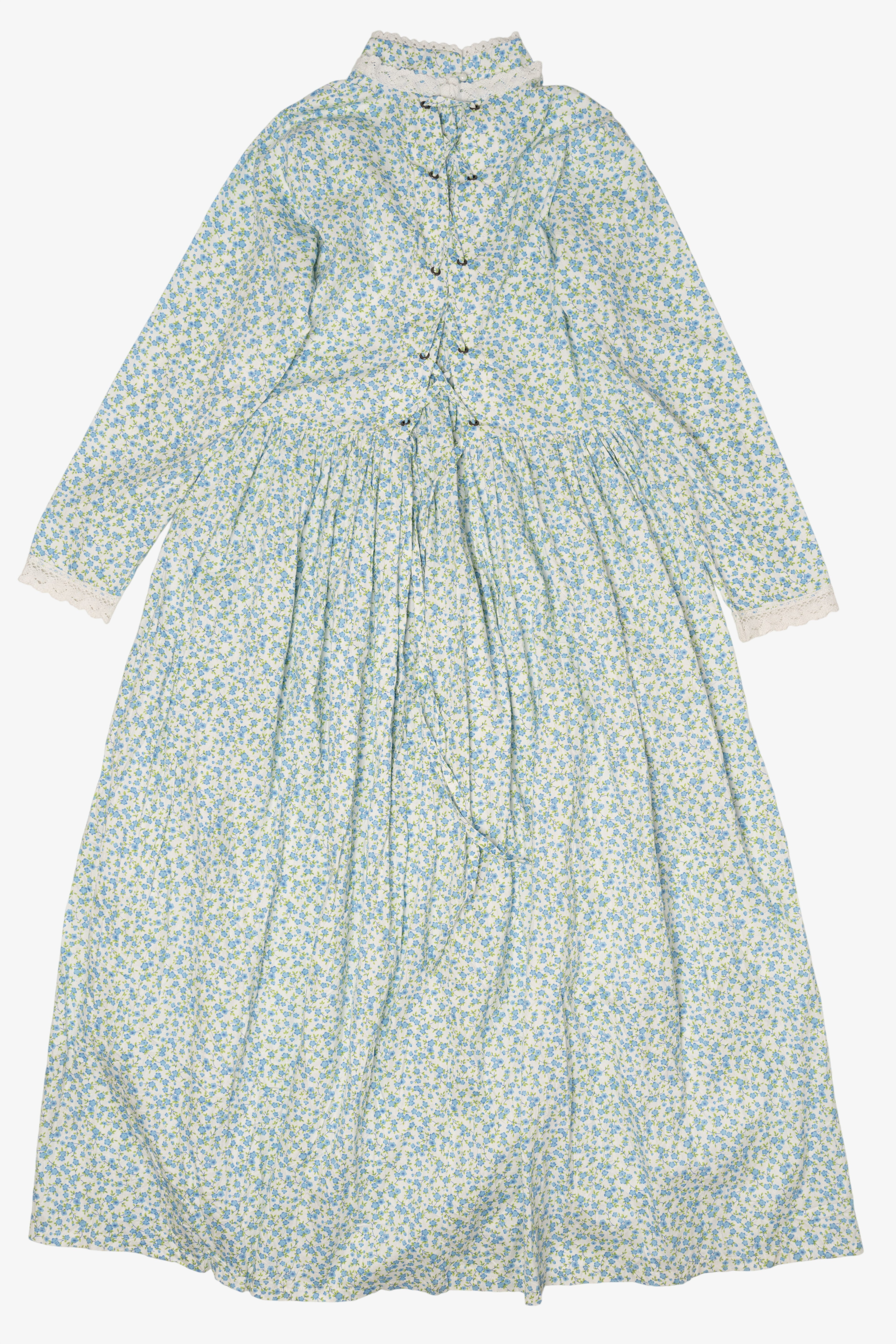 Vintage Light Blue Floral Lace Pioneer Dress (1980s)