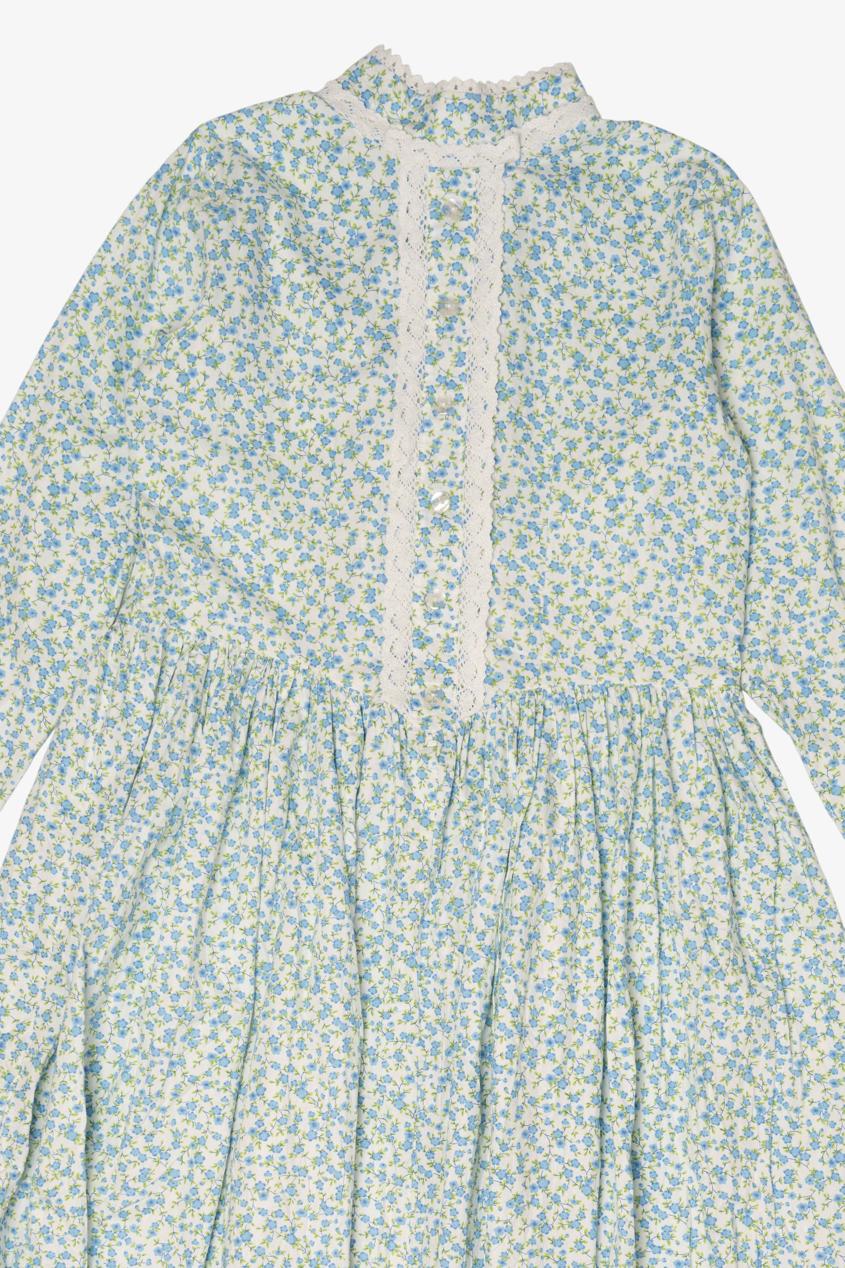 Vintage Light Blue Floral Lace Pioneer Dress (1980s)