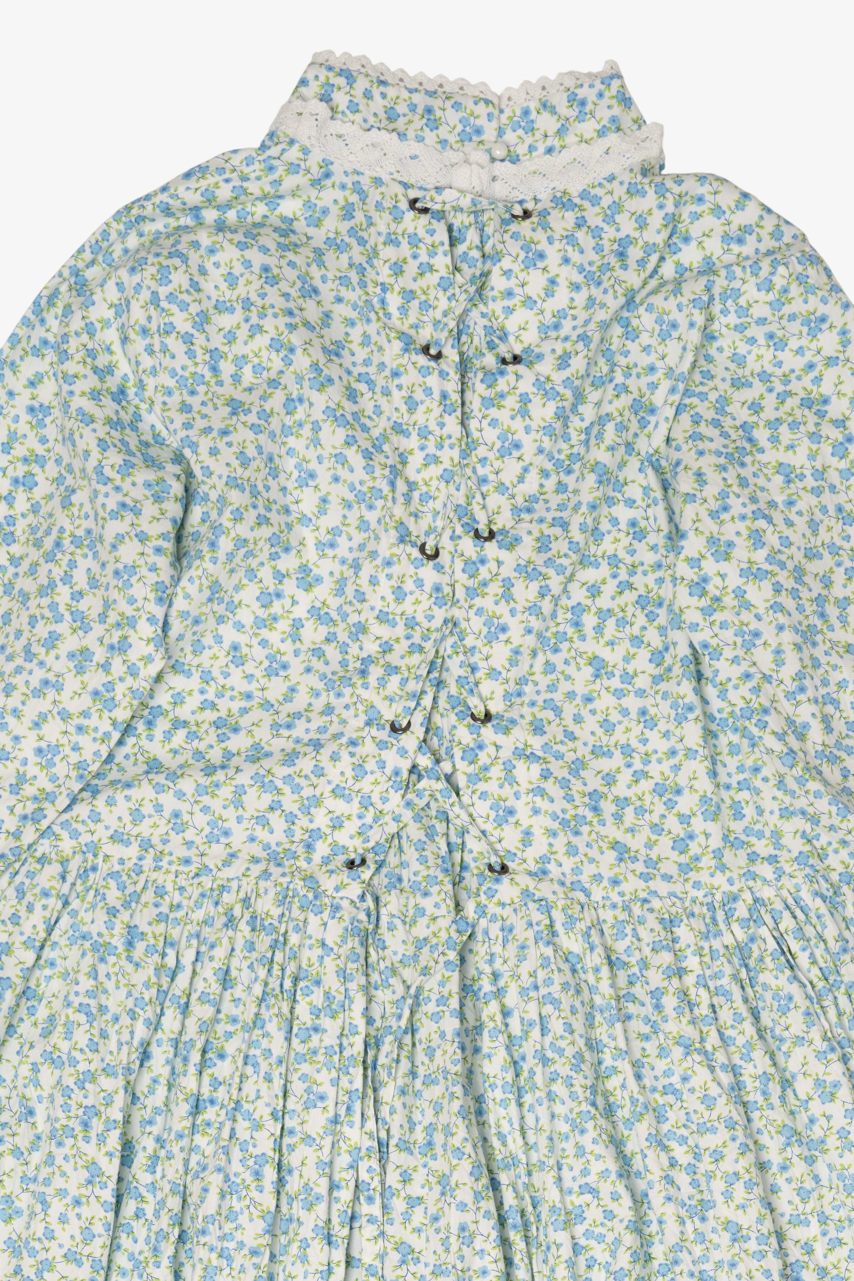 Vintage Light Blue Floral Lace Pioneer Dress (1980s)