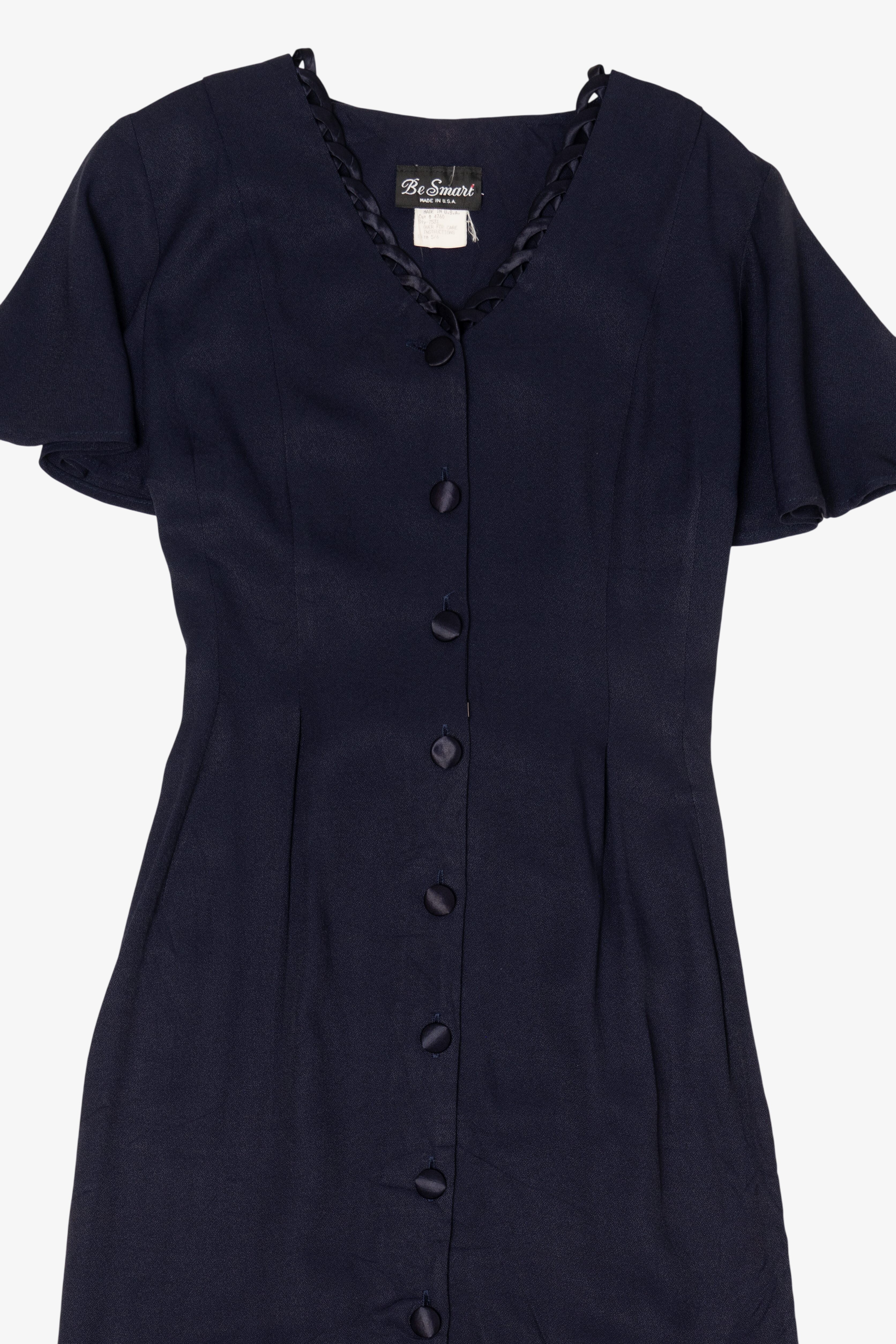 Vintage Navy Blue Be Smart Button Down Midi Dress (1980s)