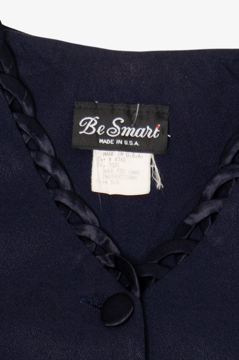 Vintage Navy Blue Be Smart Button Down Midi Dress (1980s)
