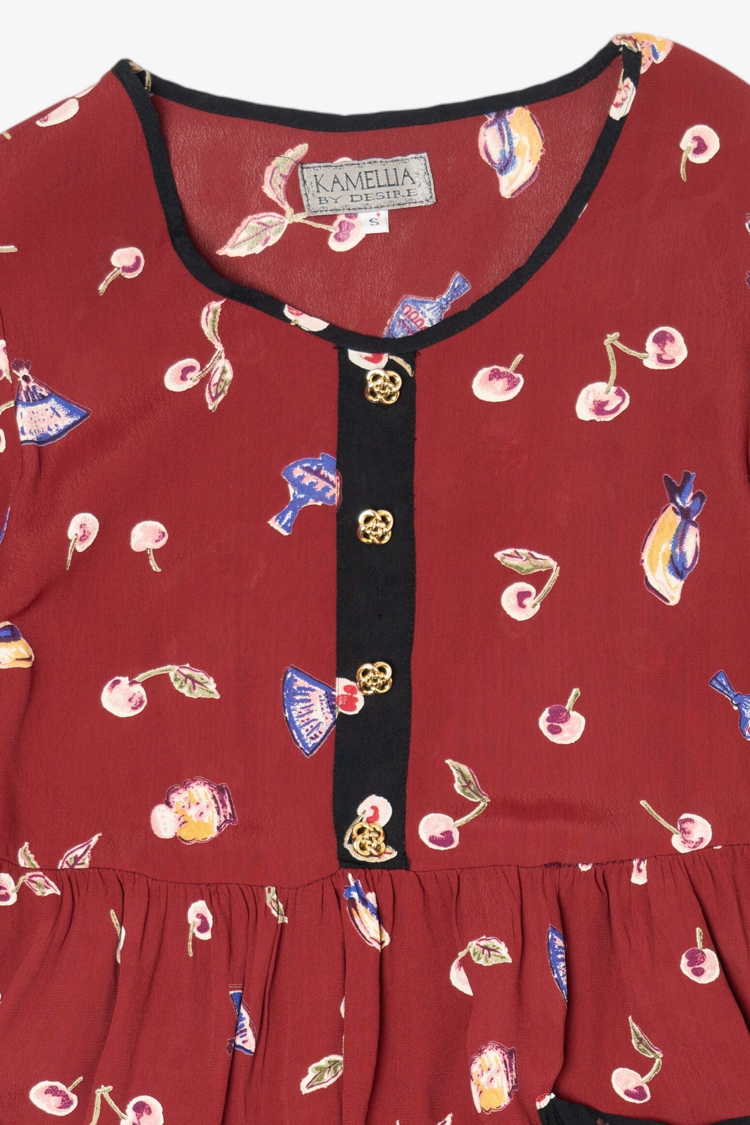 Vintage Red Kamellia Cherries Pocket Mini Dress (1990s)