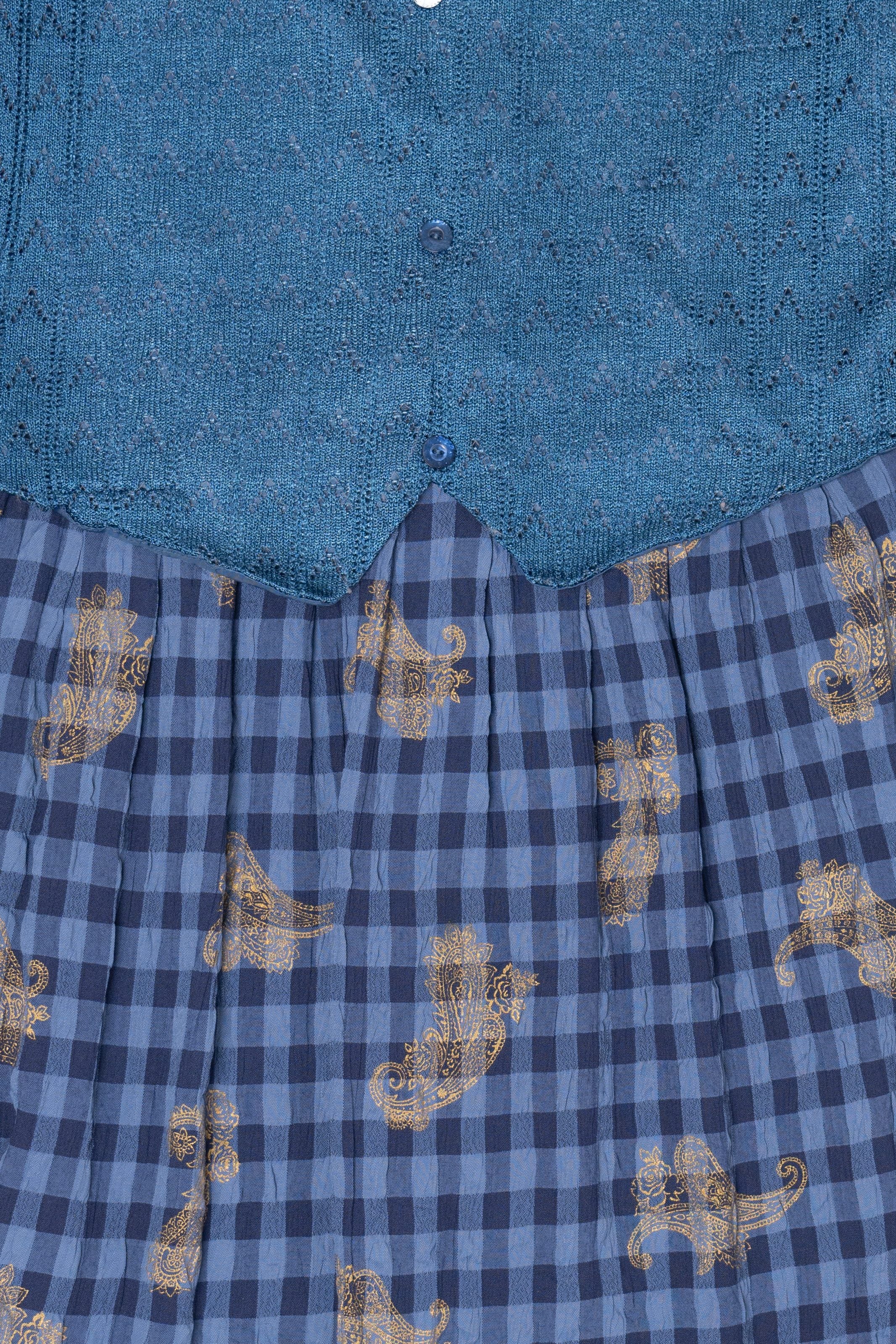 Vintage Blue Allison-Che Knit Vest And Gingham Plaid Skirt (1980s)