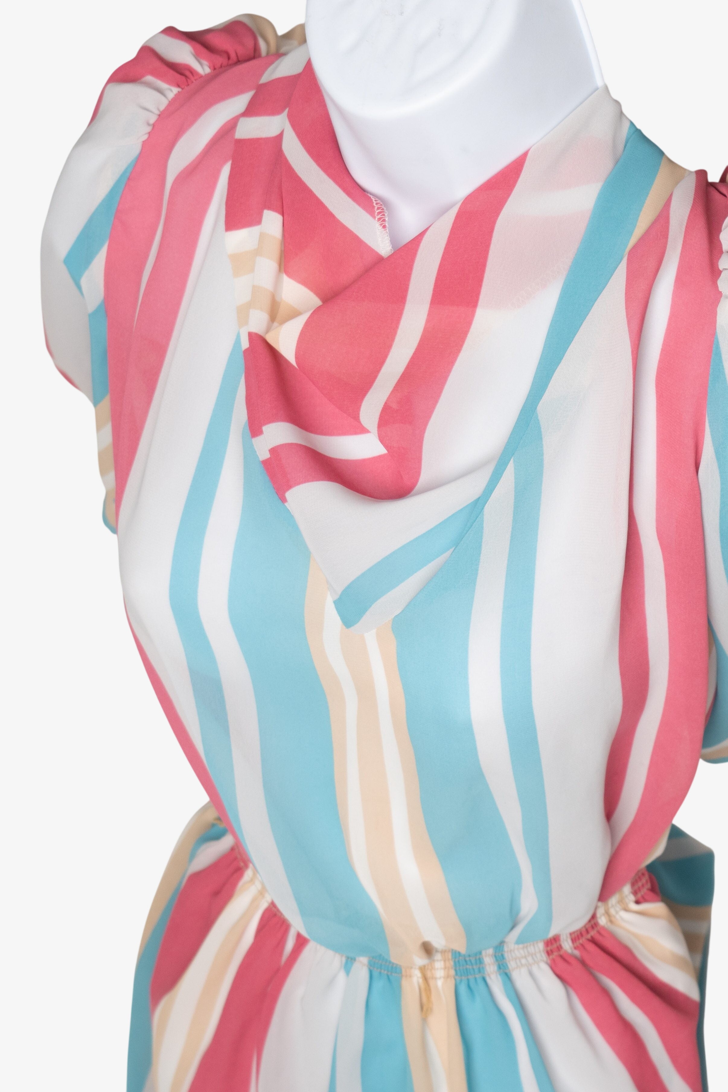 Vintage Pink And Blue Striped Puffy Sleeved Dress (1980s)