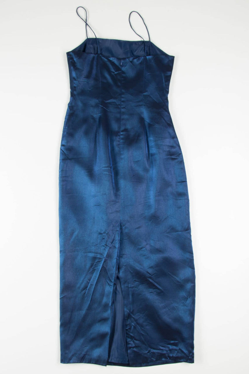 Navy Satin Prom Dress