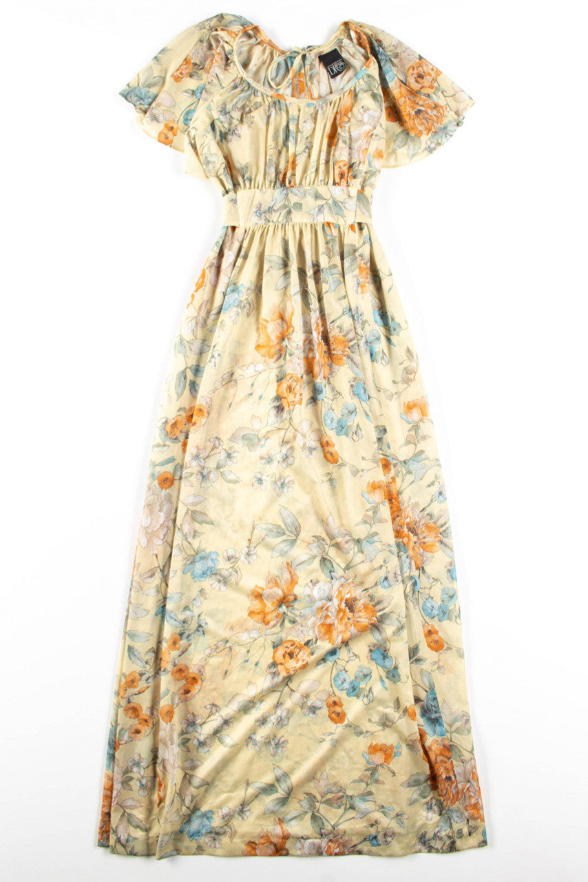 Butterfly Sleeve Vintage Floral Maxi Dress
