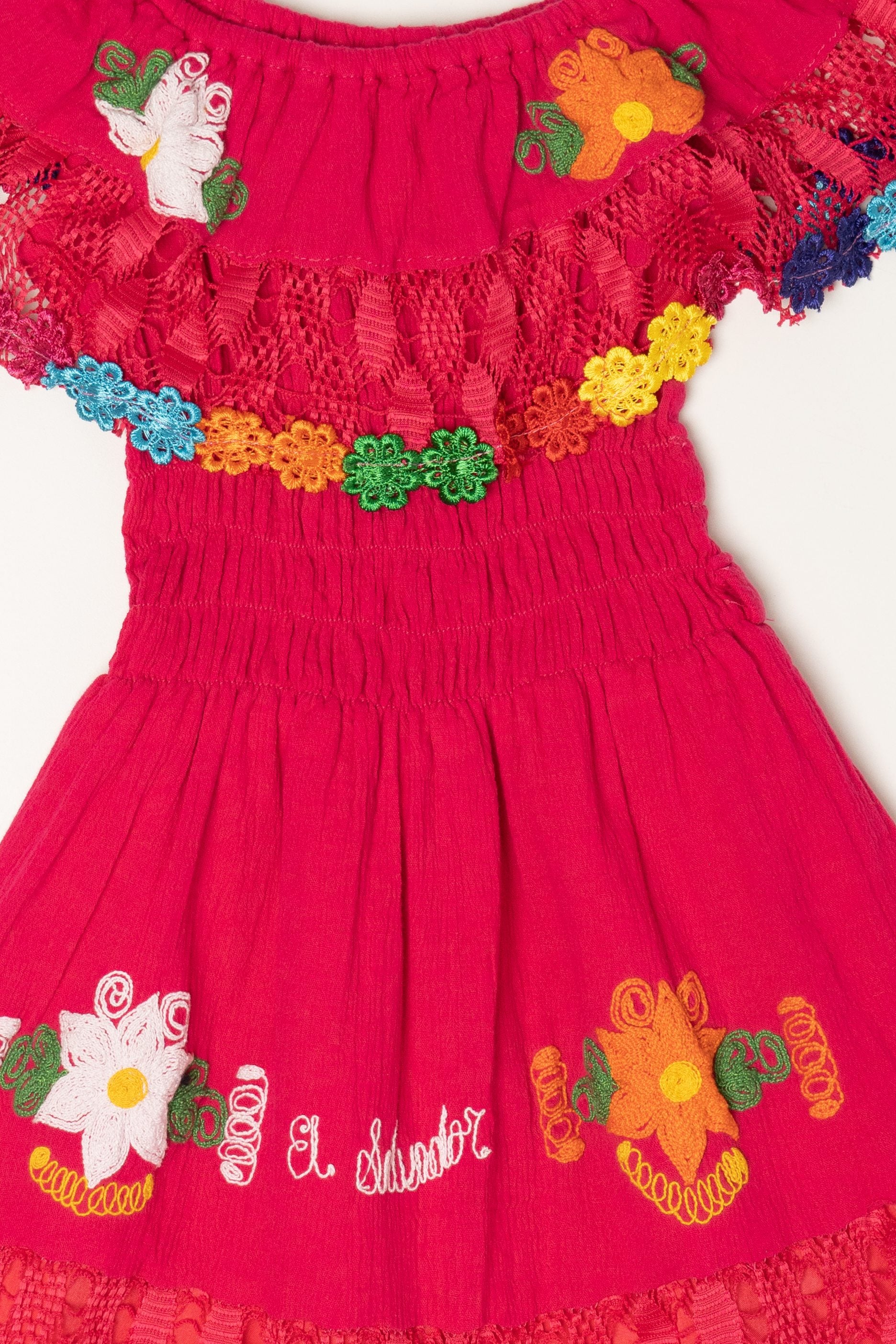 Kid Sized Magenta Embroidered Lace "El Salvador" Traditional Dress