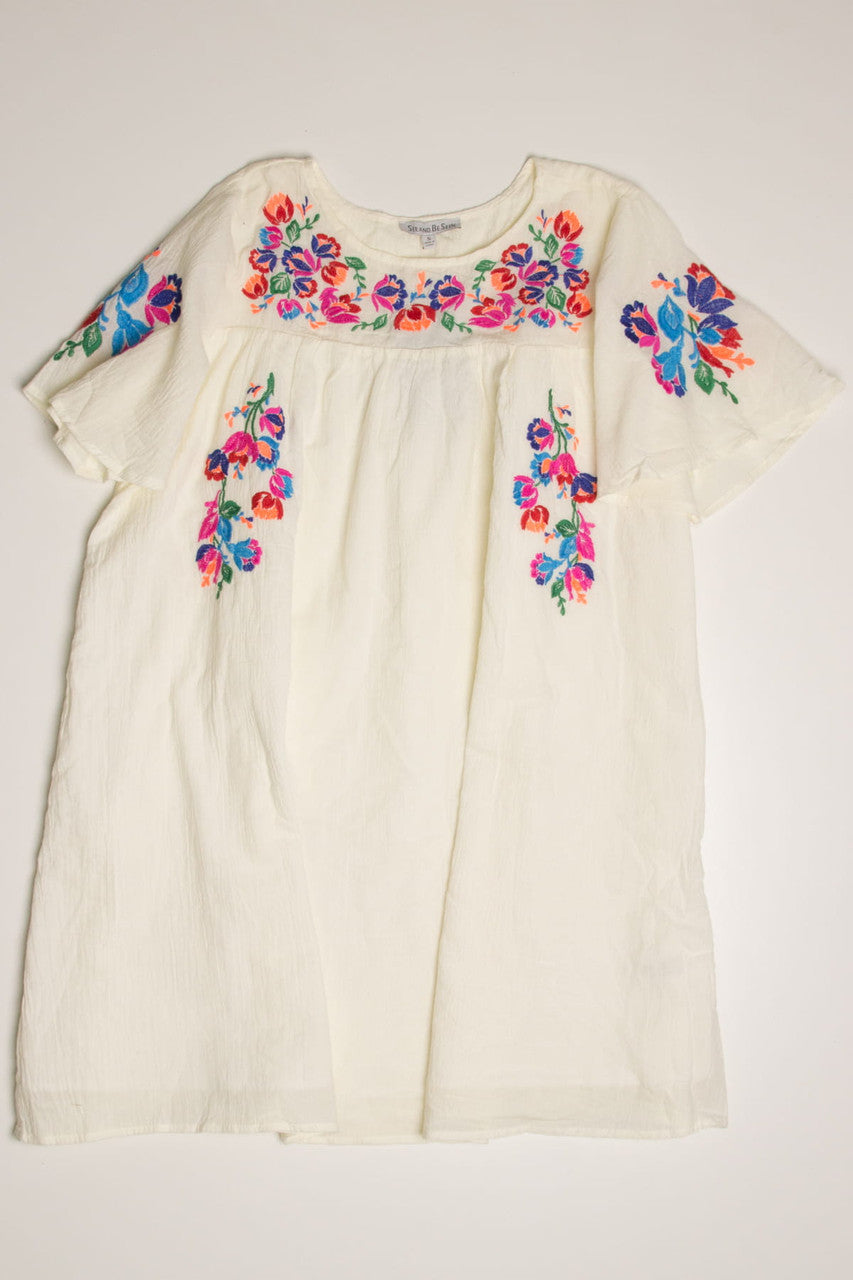 Vintage Neon Embroidered Huipil Dress