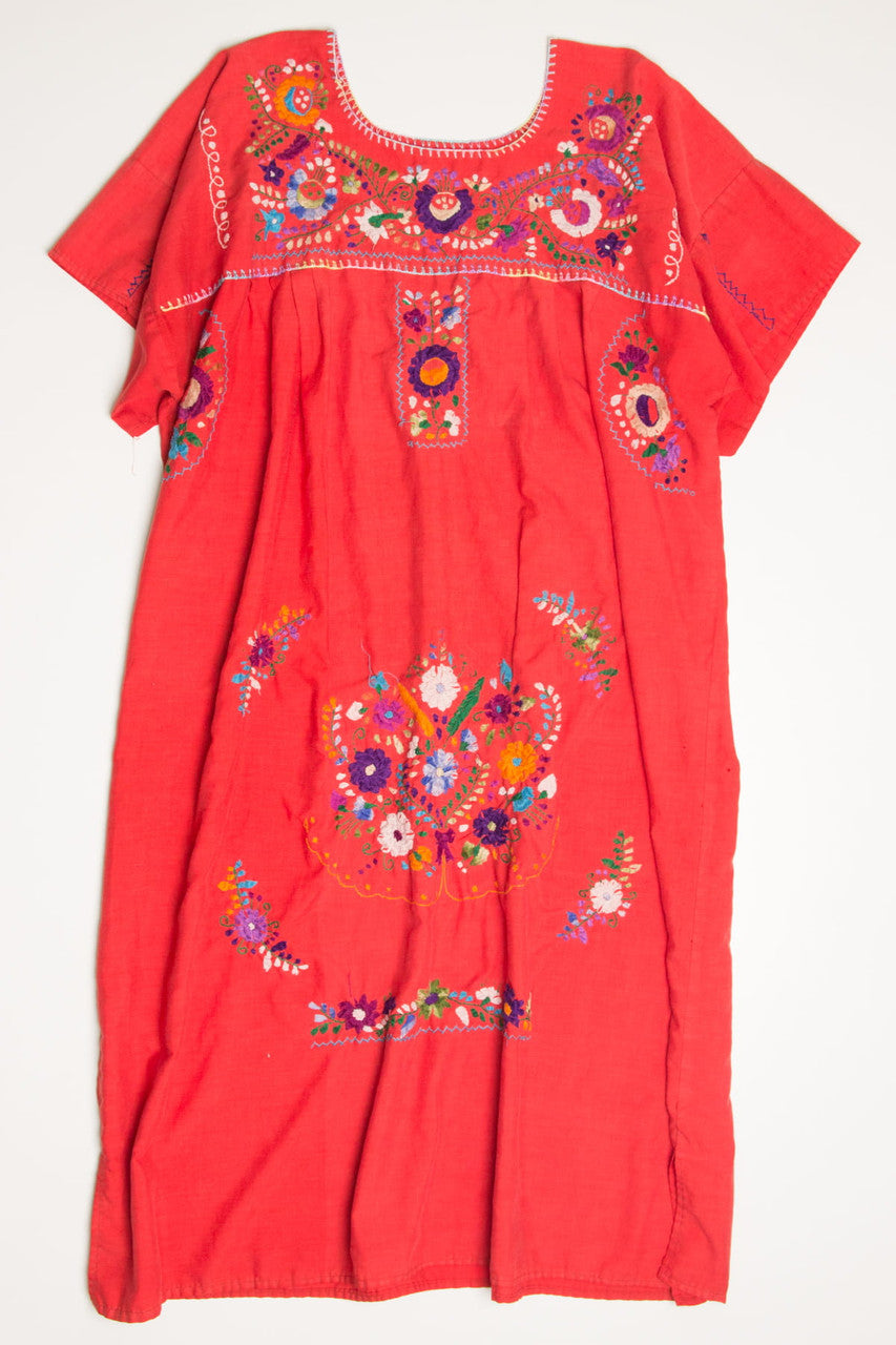 Vintage Red Hand Made Huipil Dress