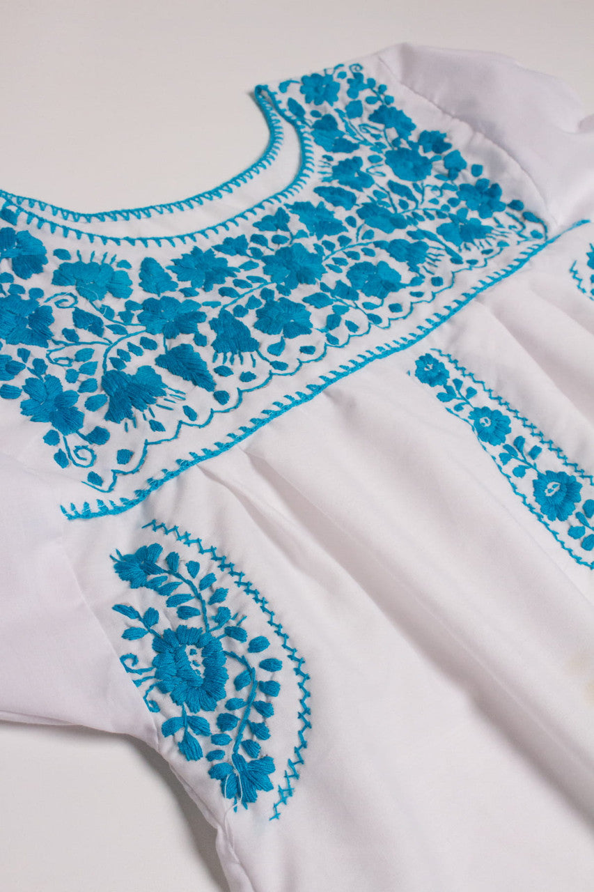 Vintage White & Blue Huipil Dress