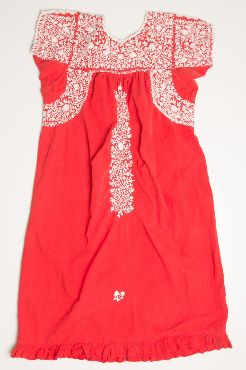Vintage Red & White Huipil Dress