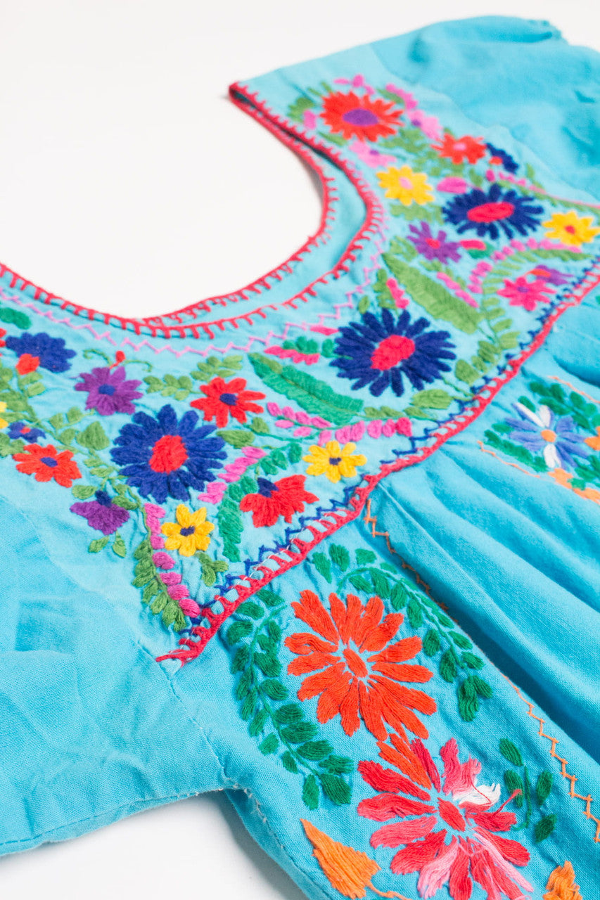 Vintage Sky Blue Huipil Dress