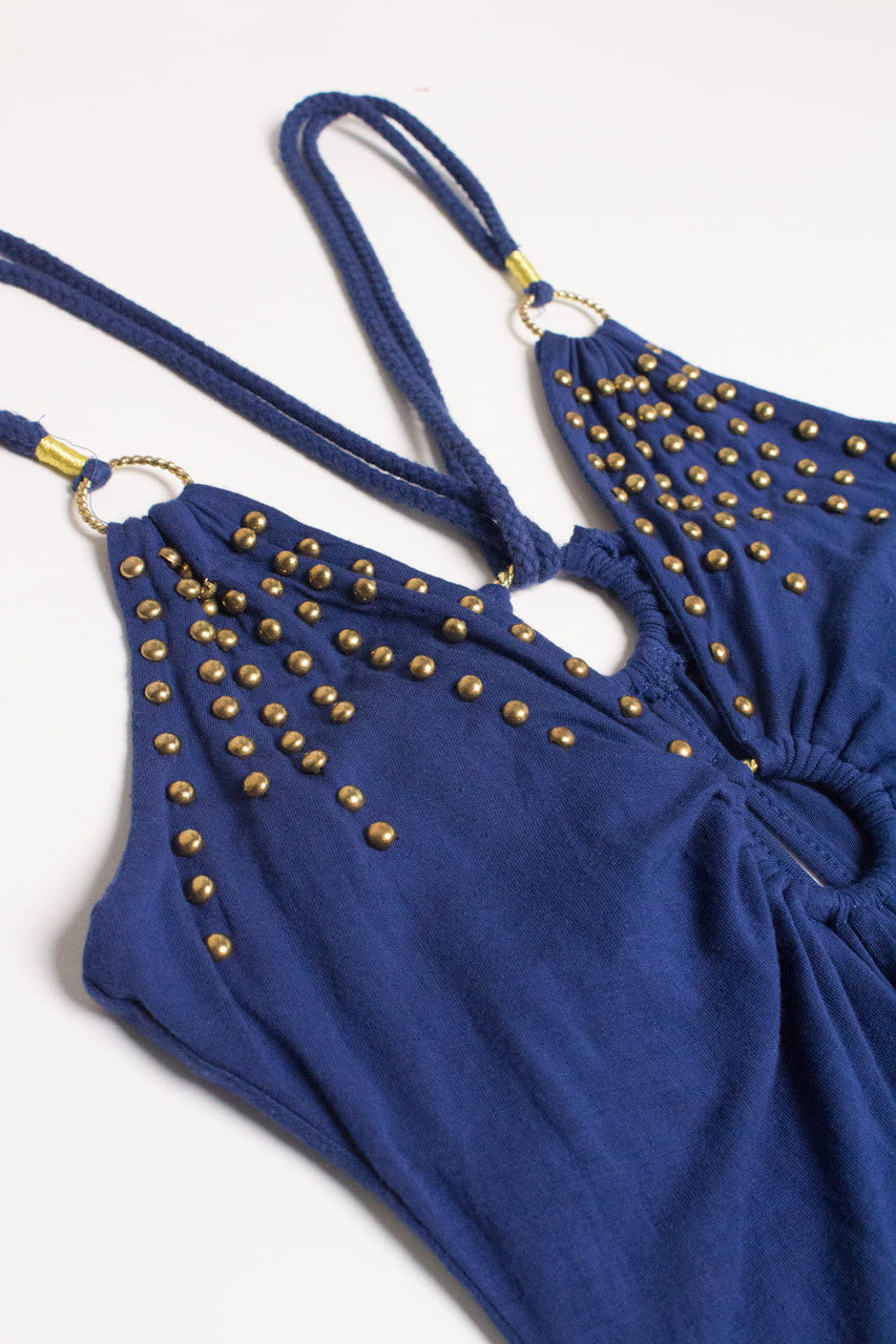 Navy Studded Strappy Maxi Dress