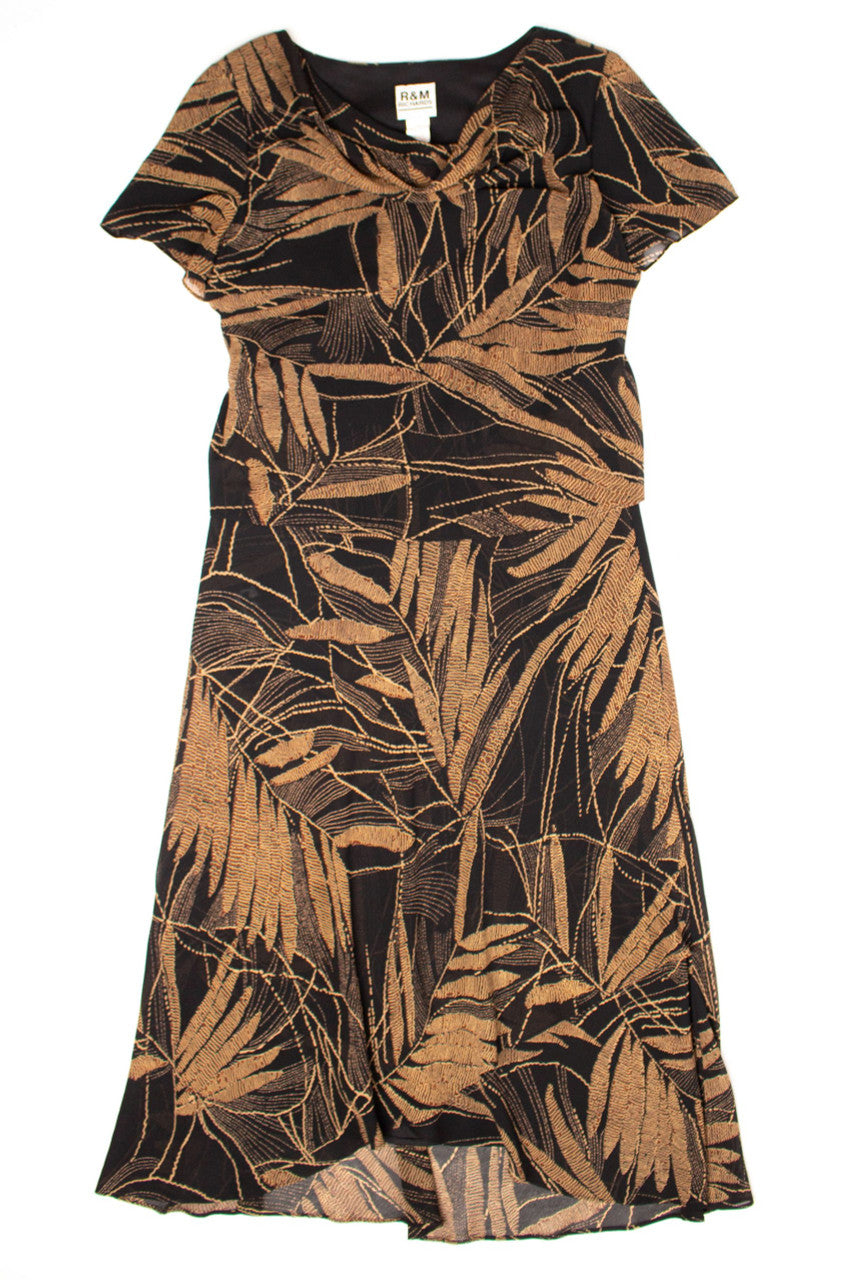 Vintage Black Fern Leaf Tiered Dress (1980s)