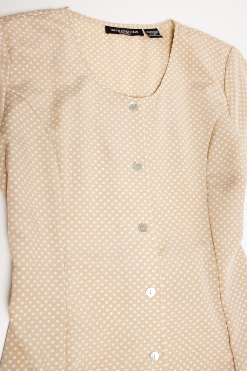 Vintage Polka Dot Tie Back Shirt Dress (1980s)