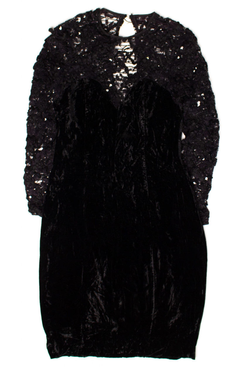 Vintage Black Lace Sequin Crushed Velvet Dress (1990s)
