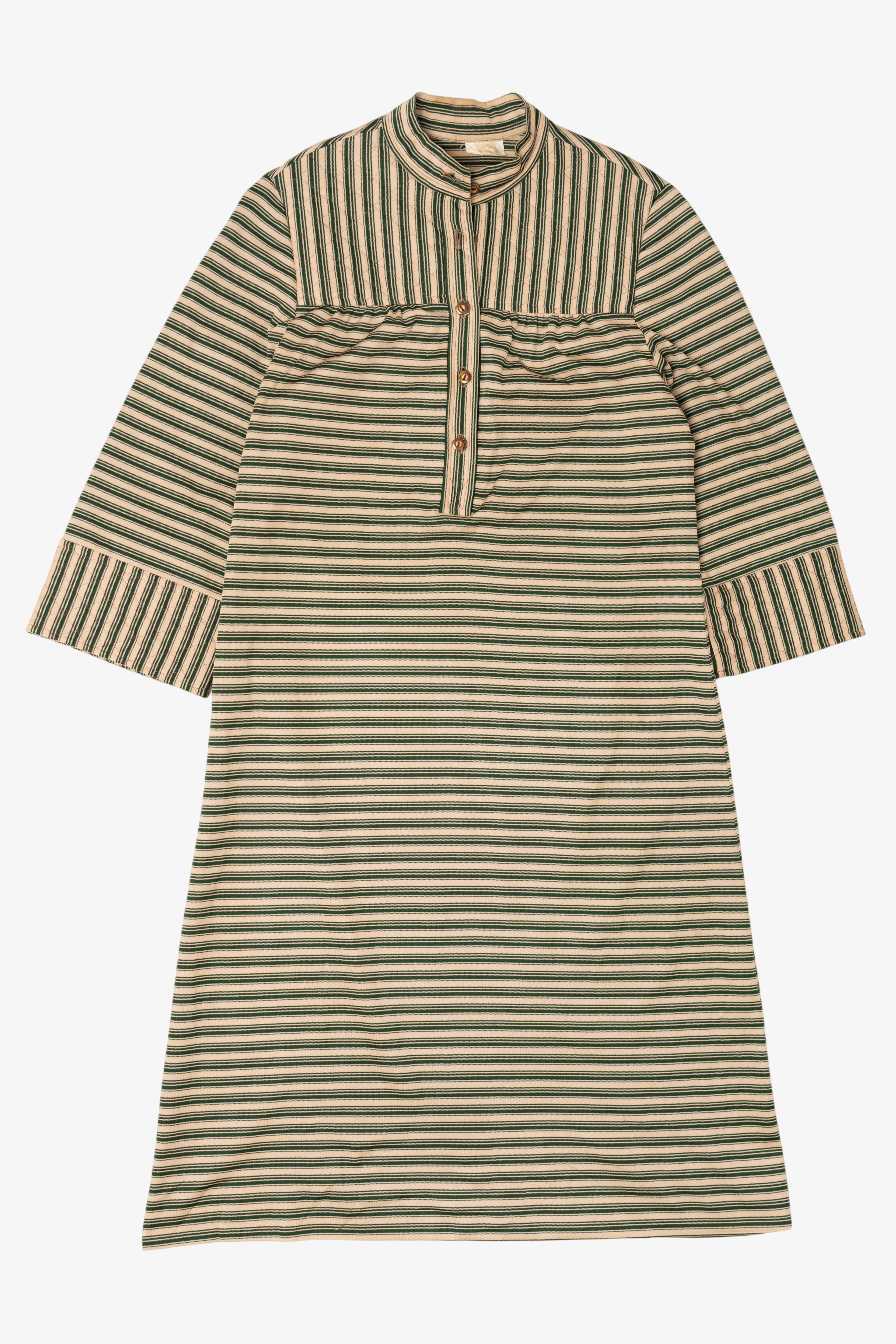 Vintage Beige And Green Striped Dress (1970s)