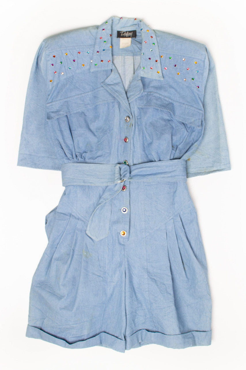 Vintage T. Anthony Jeweled Denim Romper (1980s)