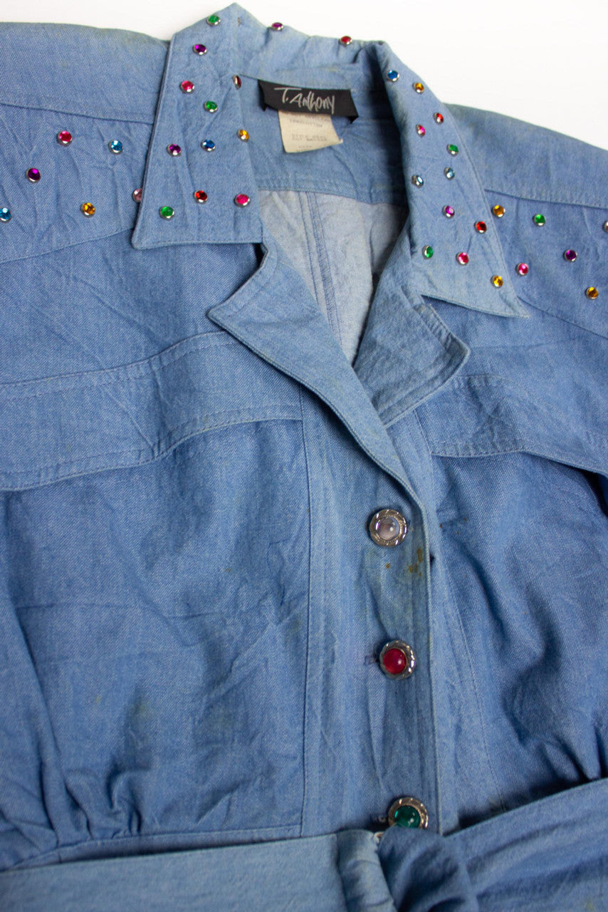 Vintage T. Anthony Jeweled Denim Romper (1980s)