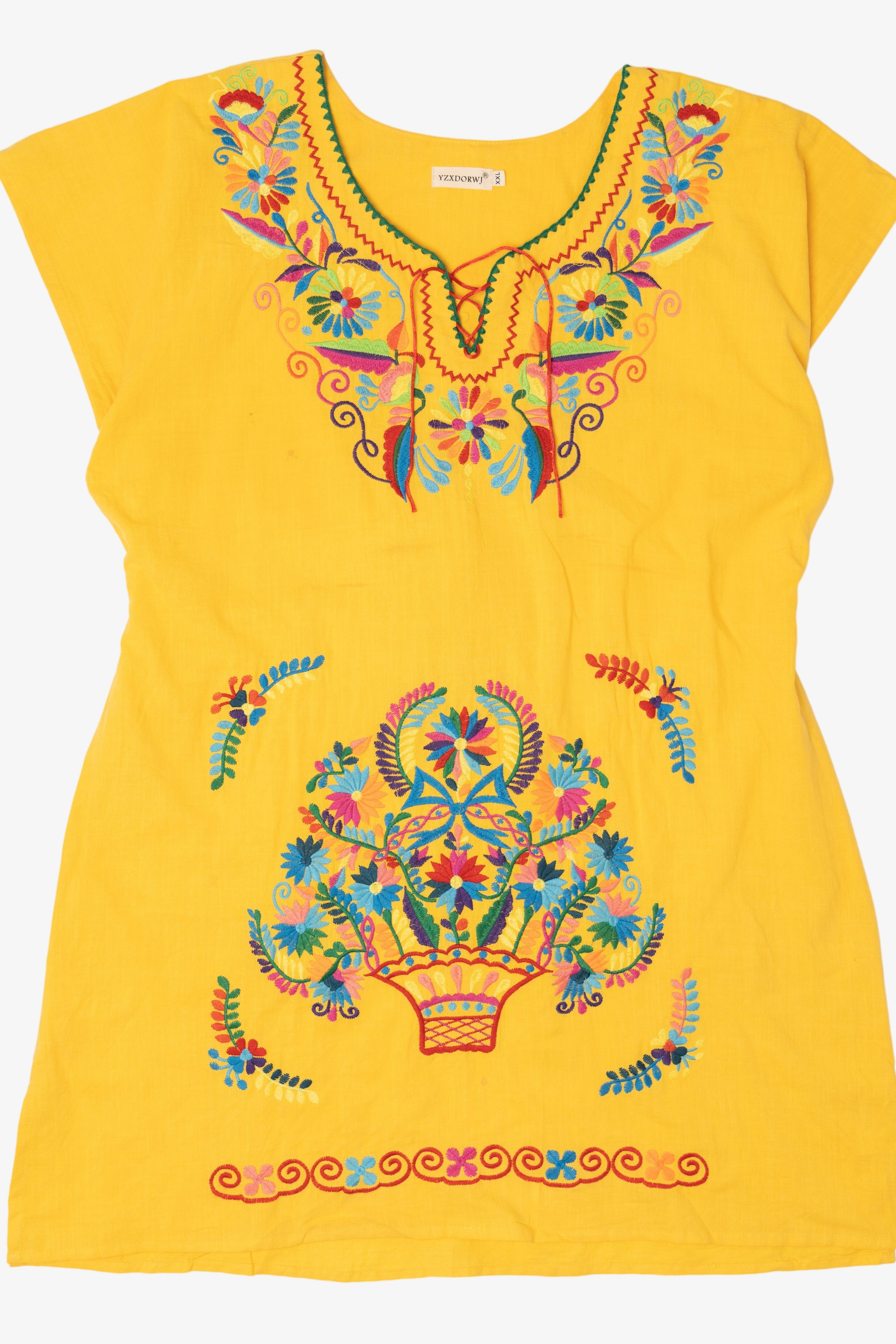 Yellow Mexican Embroidered Dress (2020s)